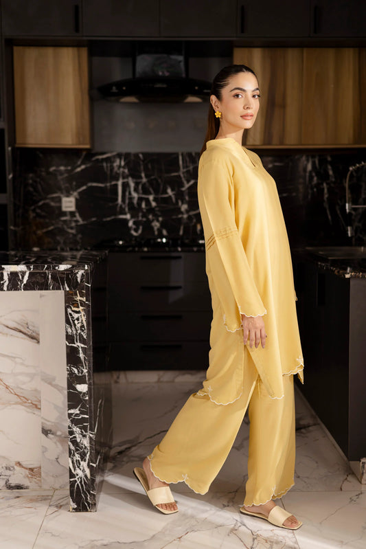 Embroidered Solid 2PC Dress - SP-04 Butter Yellow | Georgette Solids | Silayi Pret