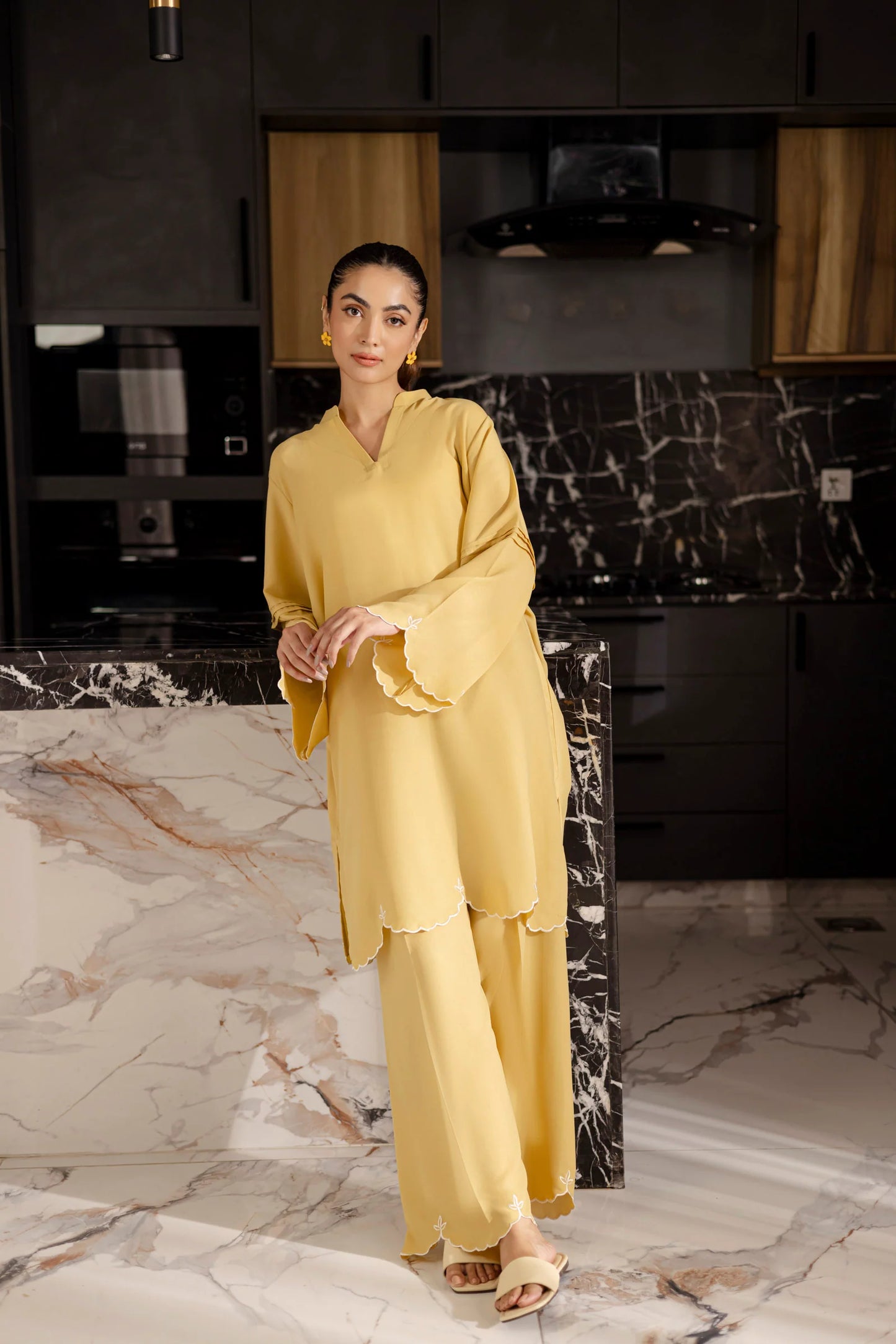 Embroidered Solid 2PC Dress - SP-04 Butter Yellow | Georgette Solids | Silayi Pret