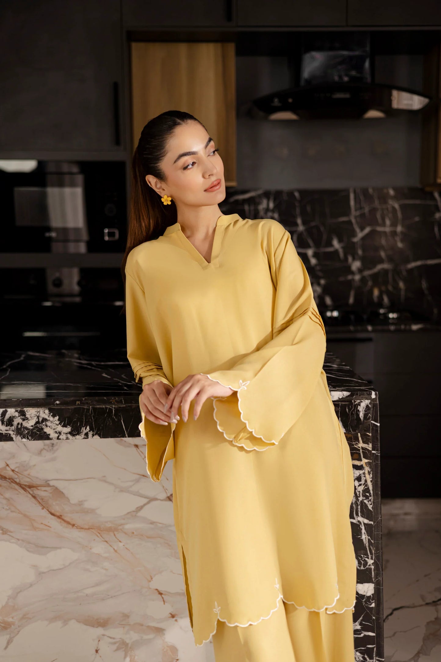 Embroidered Solid 2PC Dress - SP-04 Butter Yellow | Georgette Solids | Silayi Pret