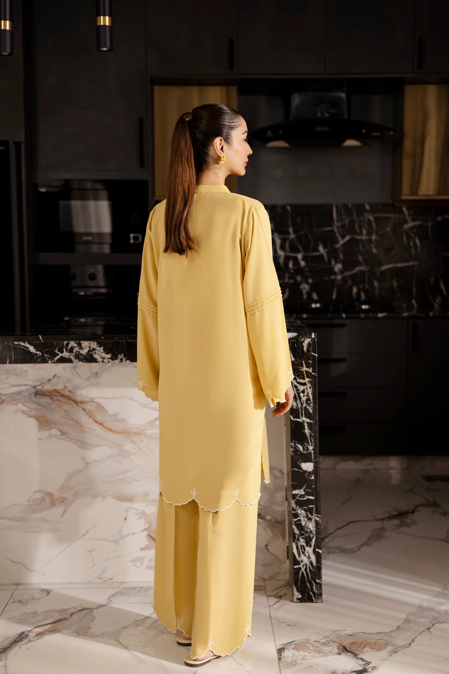 Embroidered Solid 2PC Dress - SP-04 Butter Yellow | Georgette Solids | Silayi Pret