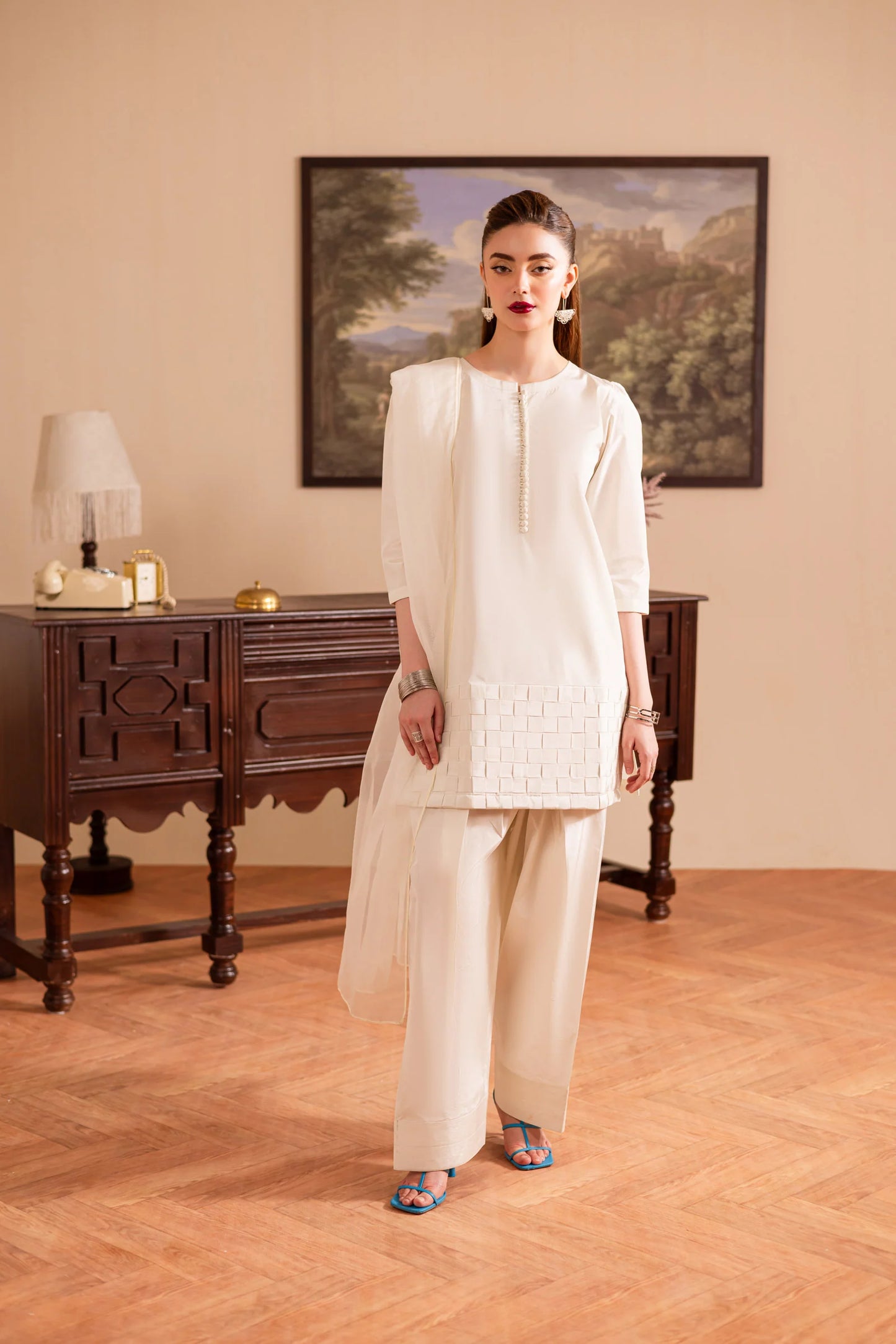 3PC Luxury Solid Silk Dress LSS - Cream | Luxury Silk Solids | Silayi Pret