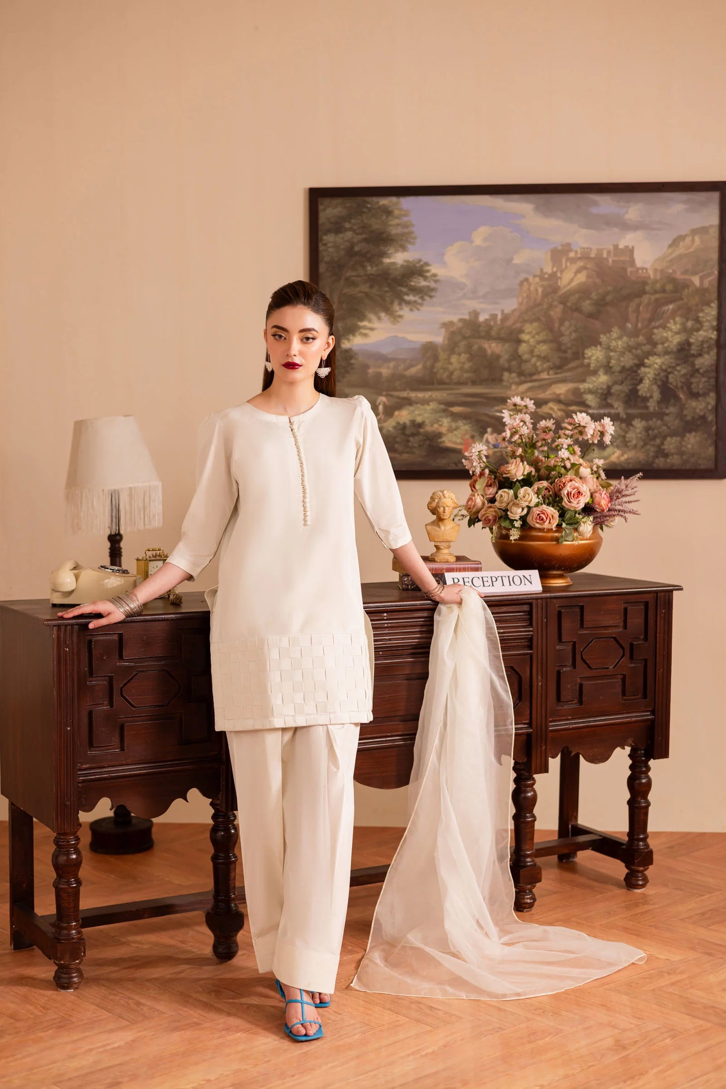 3PC Luxury Solid Silk Dress LSS - Cream | Luxury Silk Solids | Silayi Pret