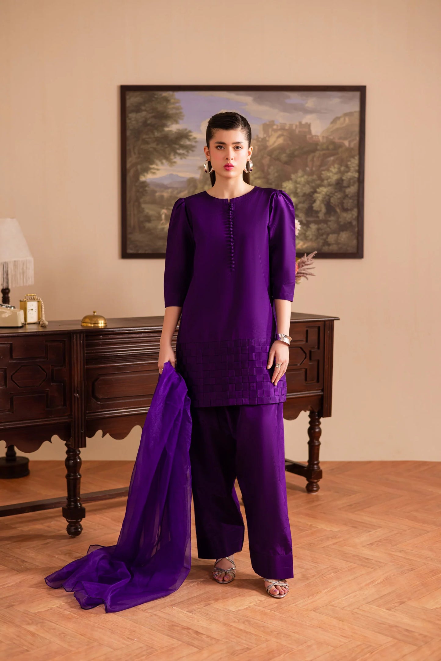 3PC Luxury Solid Silk Dress LSS - Purple | Luxury Silk Solids | Silayi Pret
