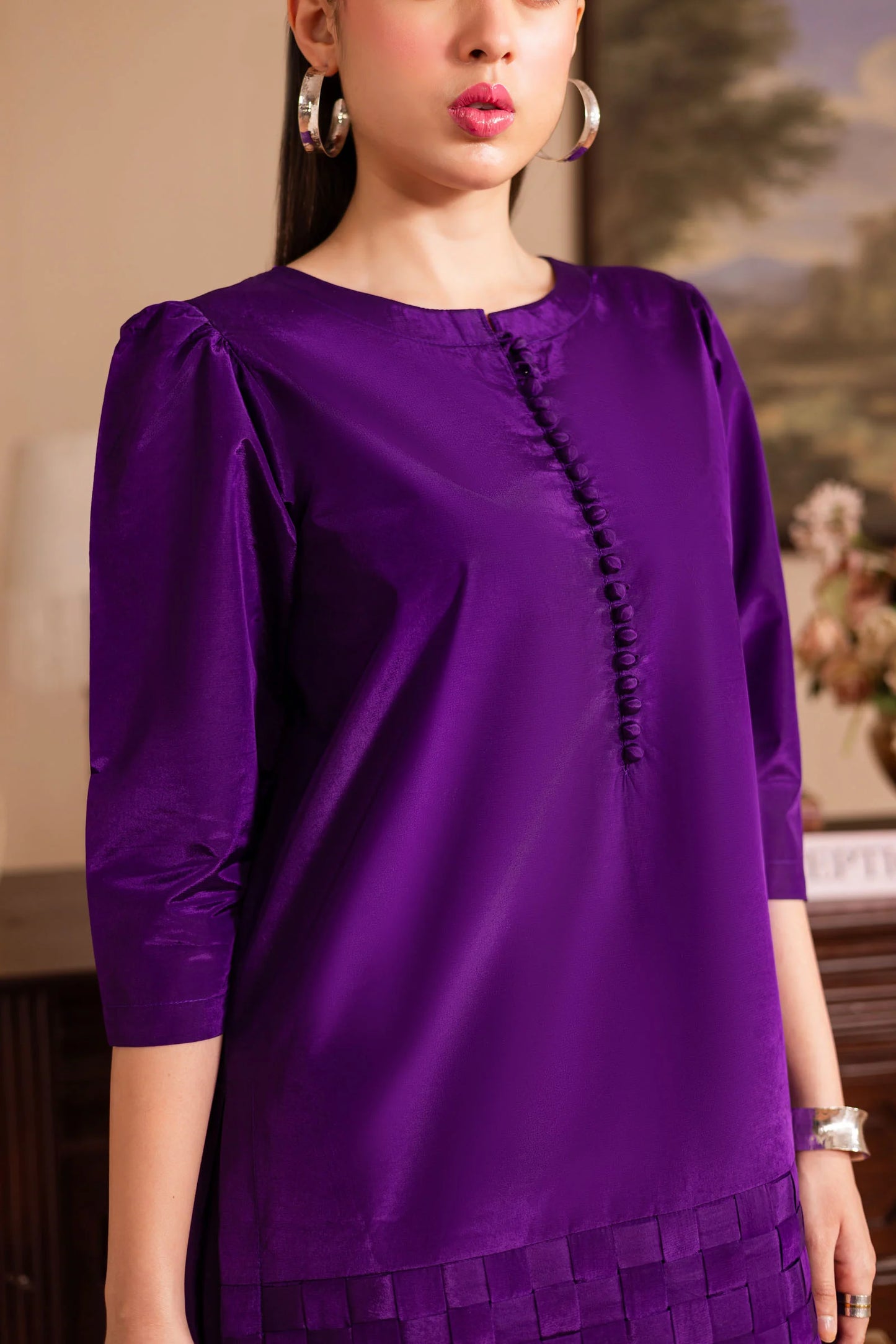 3PC Luxury Solid Silk Dress LSS - Purple | Luxury Silk Solids | Silayi Pret