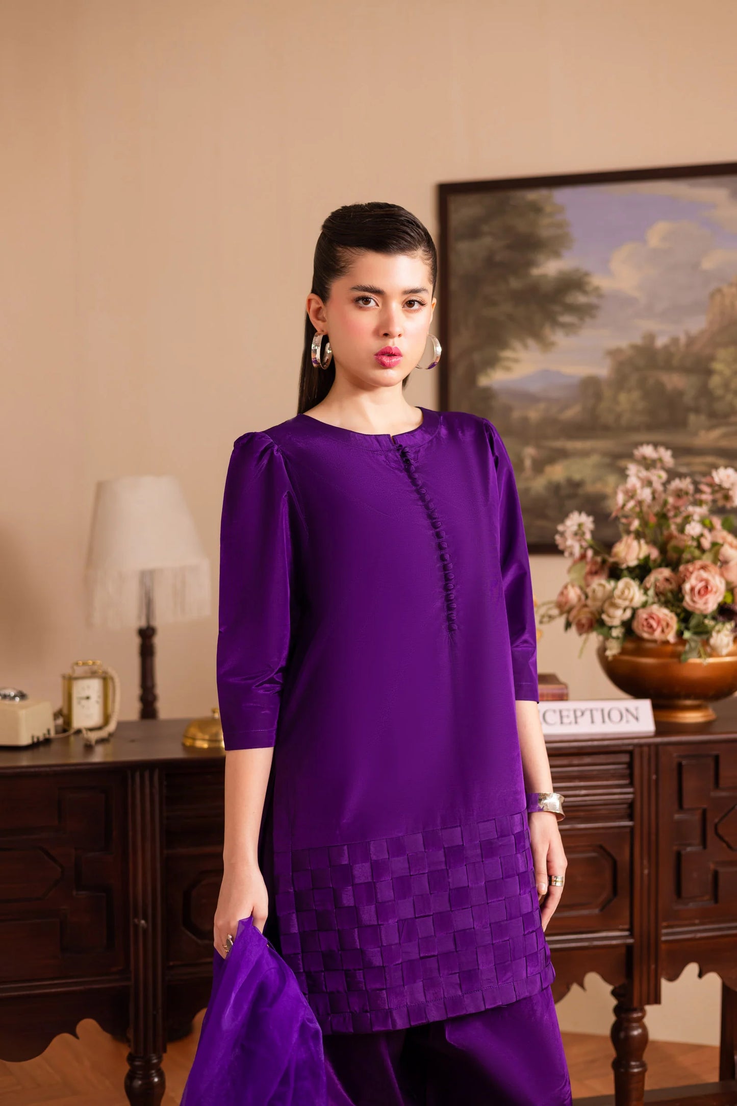3PC Luxury Solid Silk Dress LSS - Purple | Luxury Silk Solids | Silayi Pret
