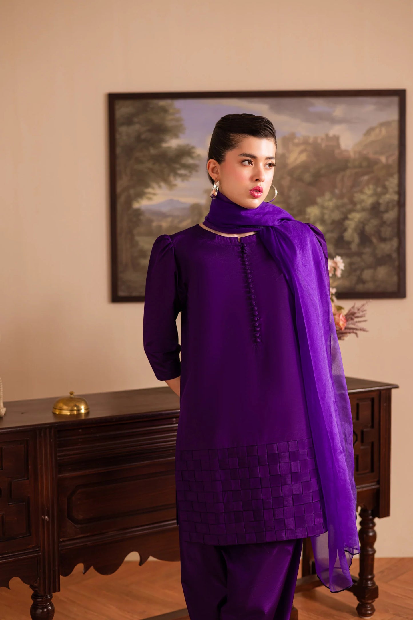 3PC Luxury Solid Silk Dress LSS - Purple | Luxury Silk Solids | Silayi Pret