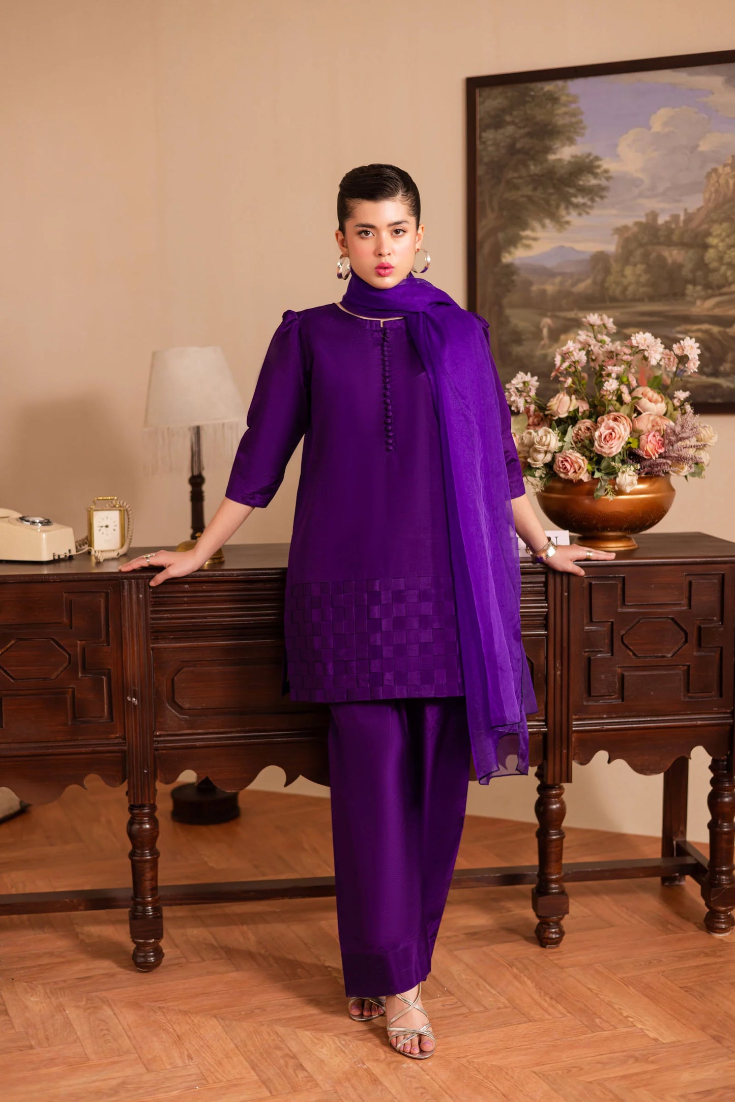 3PC Luxury Solid Silk Dress LSS - Purple | Luxury Silk Solids | Silayi Pret