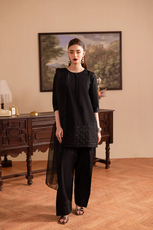 3PC Luxury Solid Silk Dress LSS - Black | Luxury Silk Solids | Silayi Pret