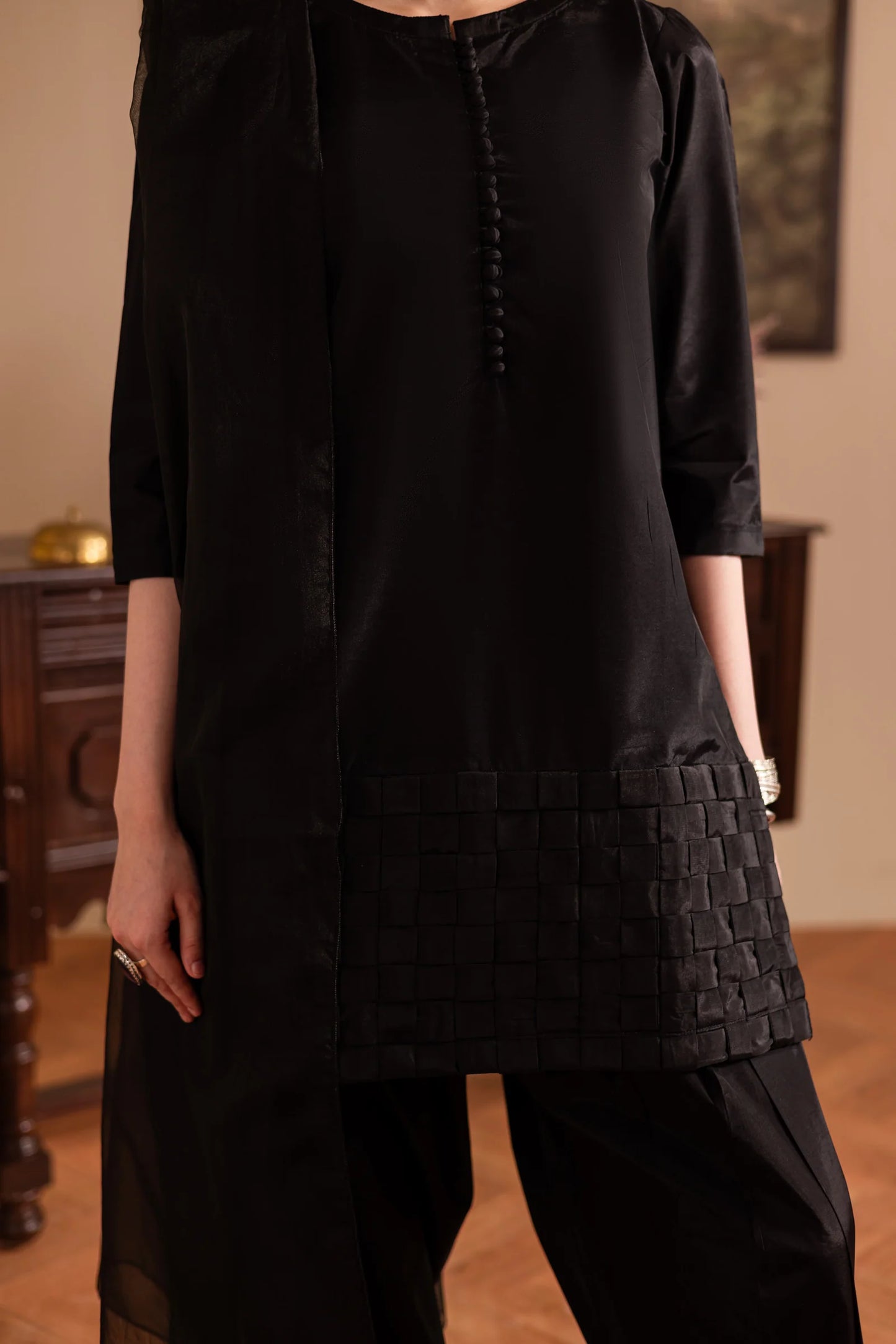 3PC Luxury Solid Silk Dress LSS - Black | Luxury Silk Solids | Silayi Pret