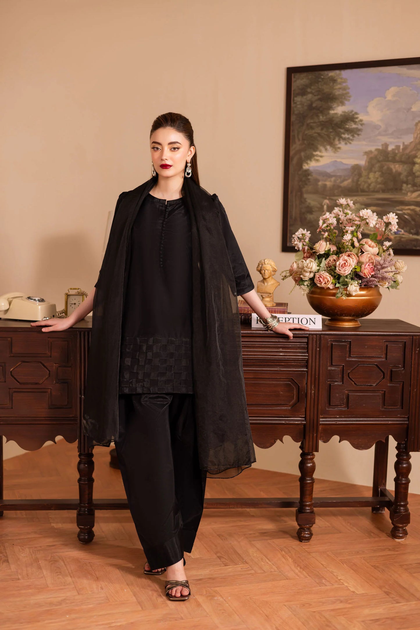 3PC Luxury Solid Silk Dress LSS - Black | Luxury Silk Solids | Silayi Pret