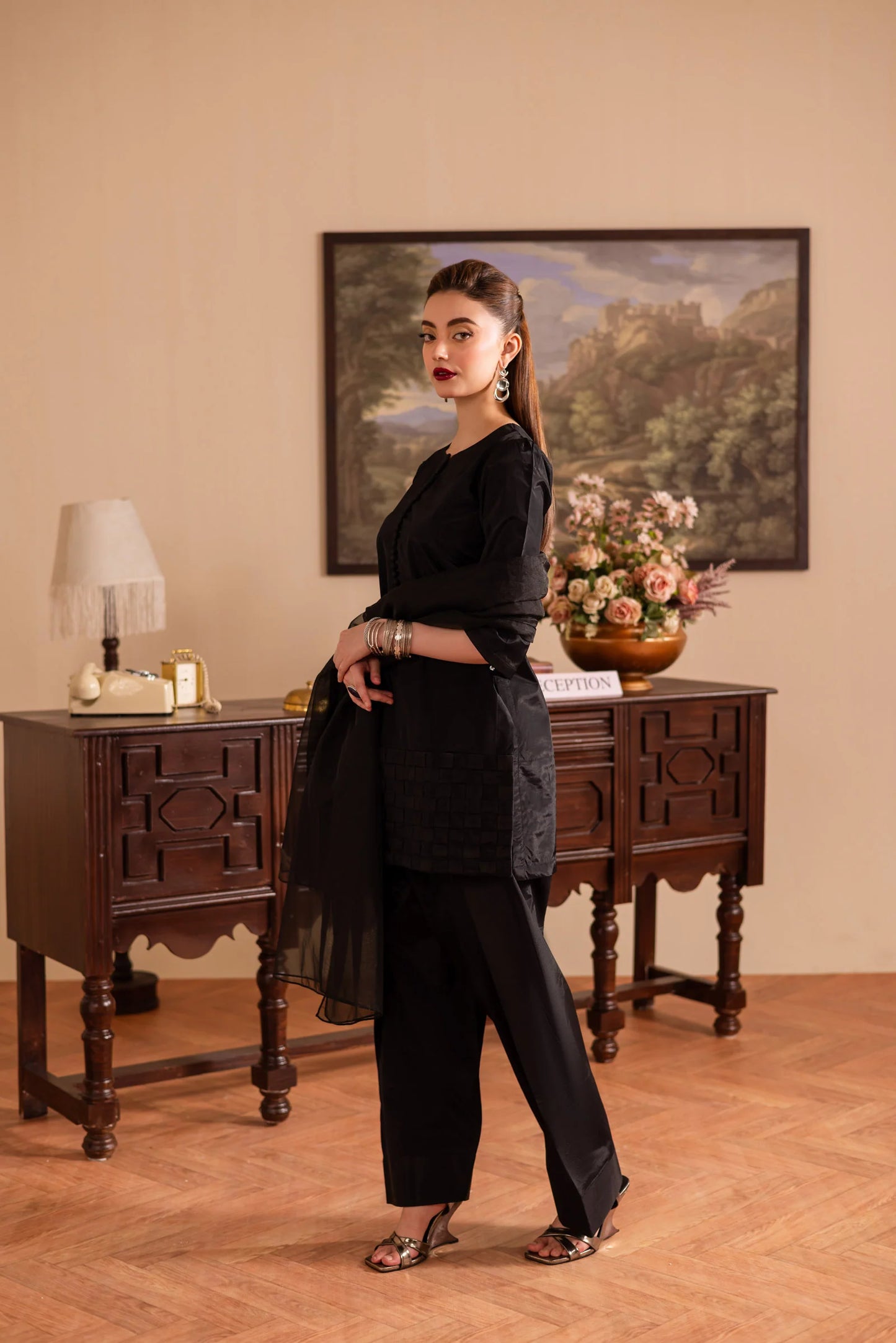 3PC Luxury Solid Silk Dress LSS - Black | Luxury Silk Solids | Silayi Pret