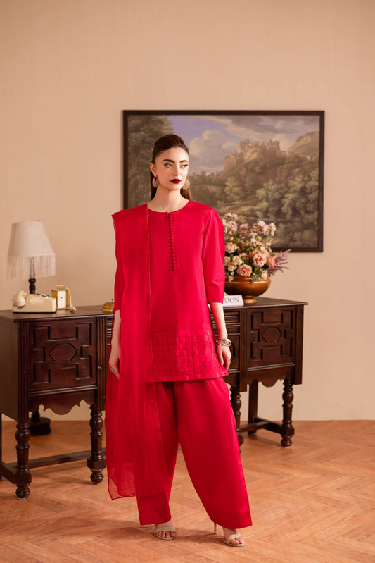 3PC Luxury Solid Silk Dress LSS - Shocking Pink | Luxury Silk Solids | Silayi Pret