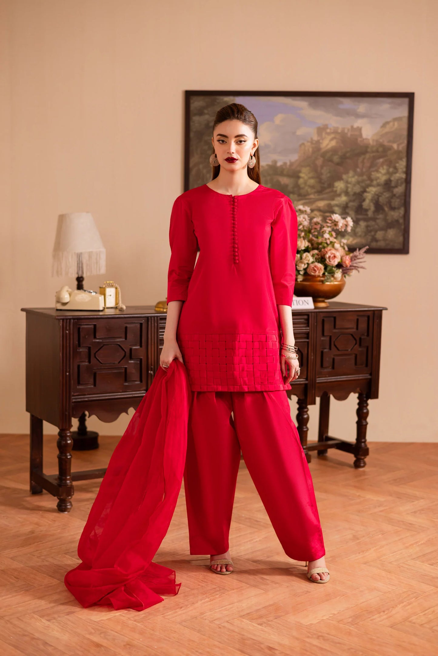 3PC Luxury Solid Silk Dress LSS - Shocking Pink | Luxury Silk Solids | Silayi Pret