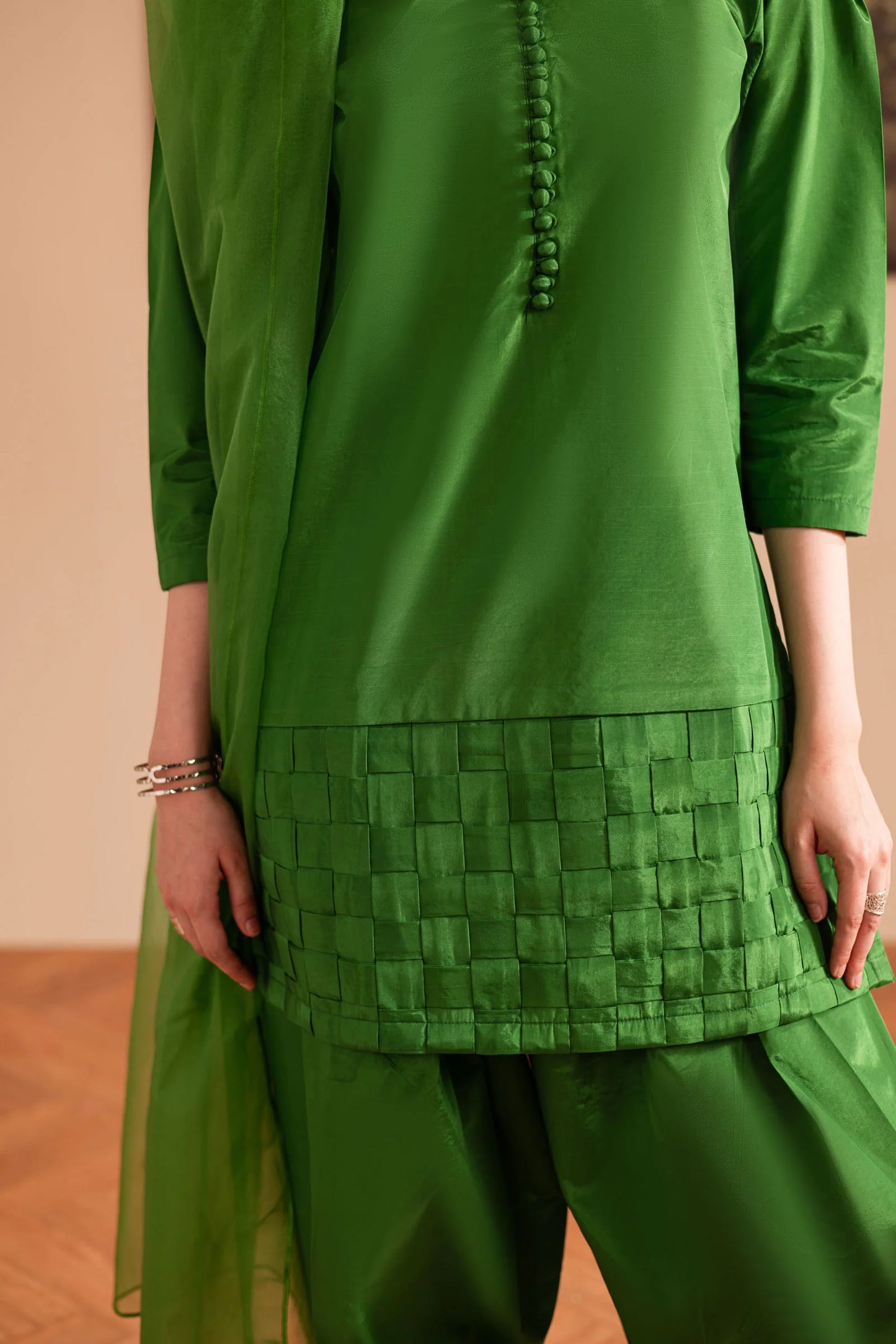 3PC Luxury Solid Silk Dress LSS - Green | Luxury Silk Solids | Silayi Pret