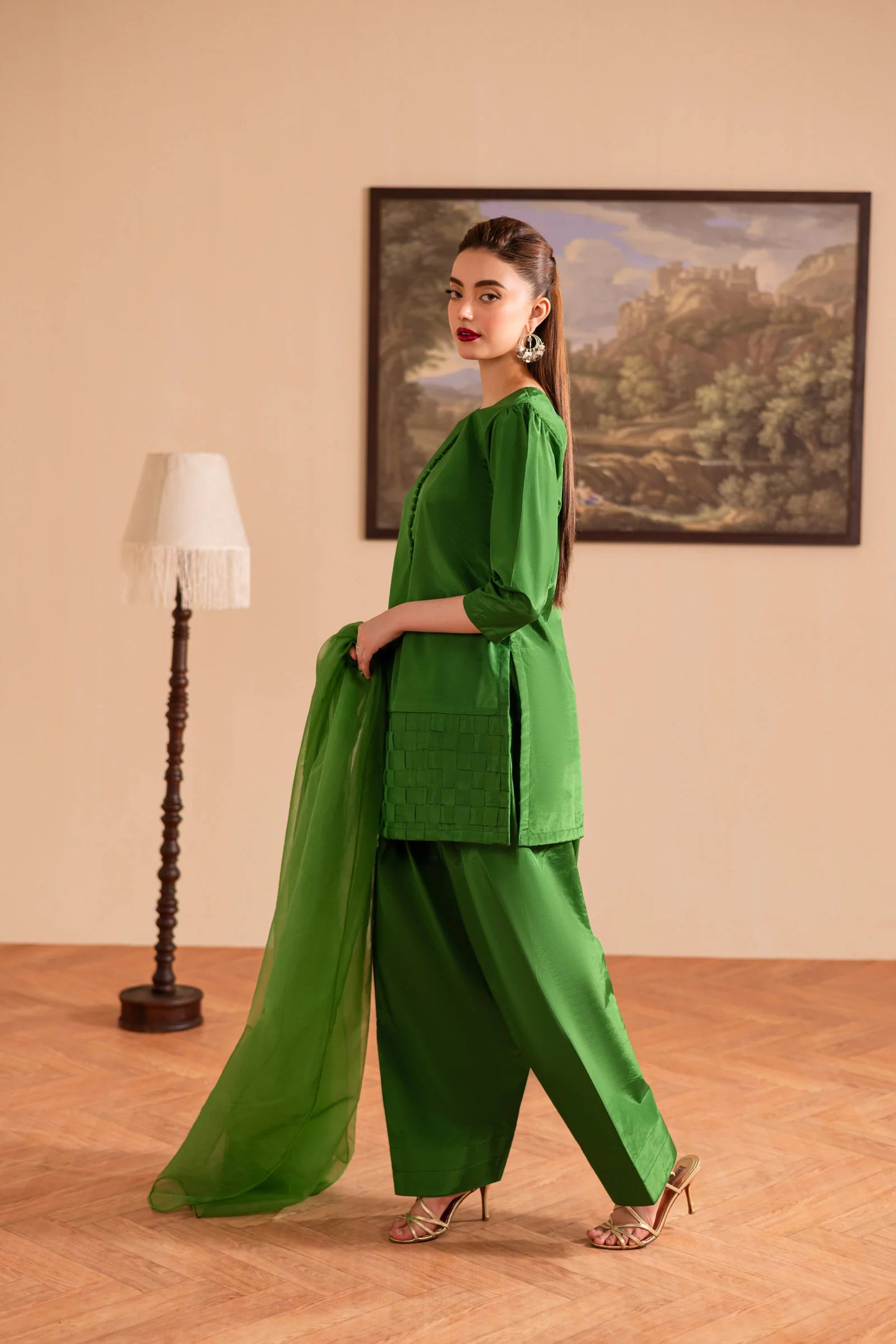 3PC Luxury Solid Silk Dress LSS - Green | Luxury Silk Solids | Silayi Pret