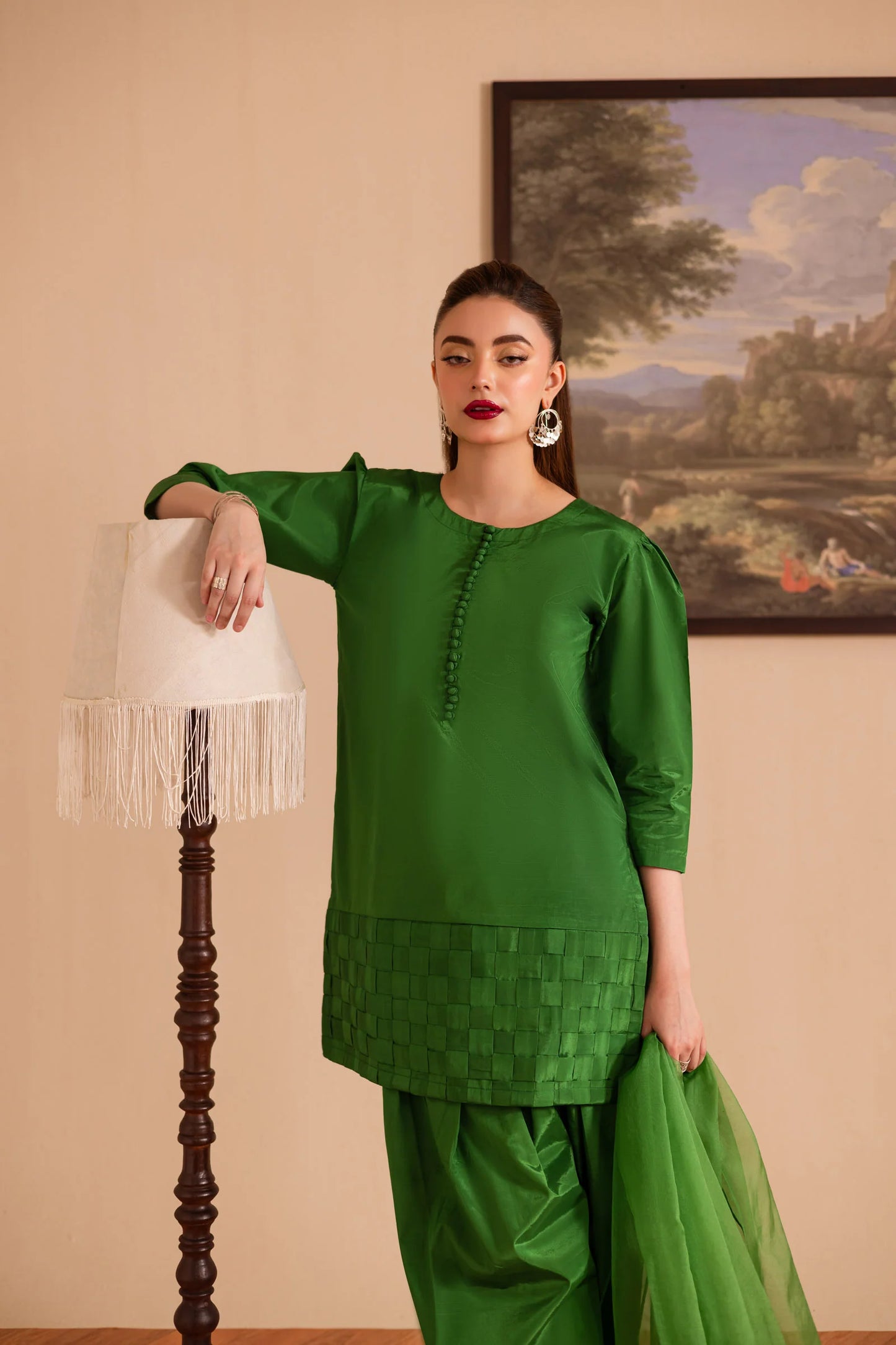 3PC Luxury Solid Silk Dress LSS - Green | Luxury Silk Solids | Silayi Pret