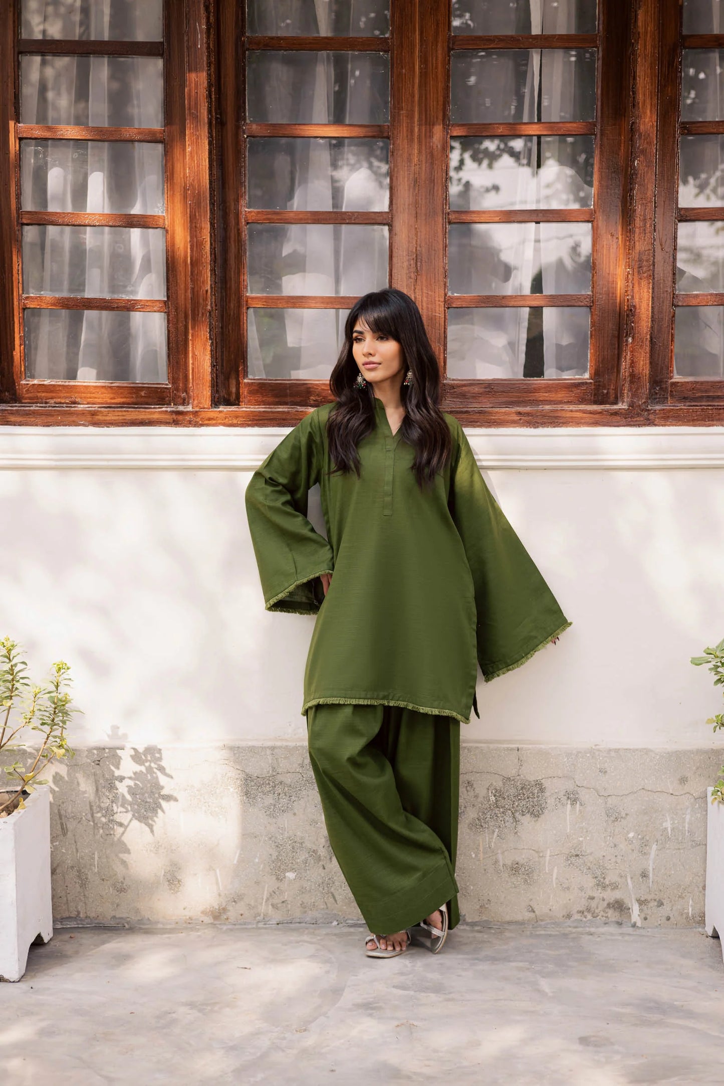 2 PC Khaddar Solid FSK 03 – Olive Green | Winter Solids | Silayi Pret