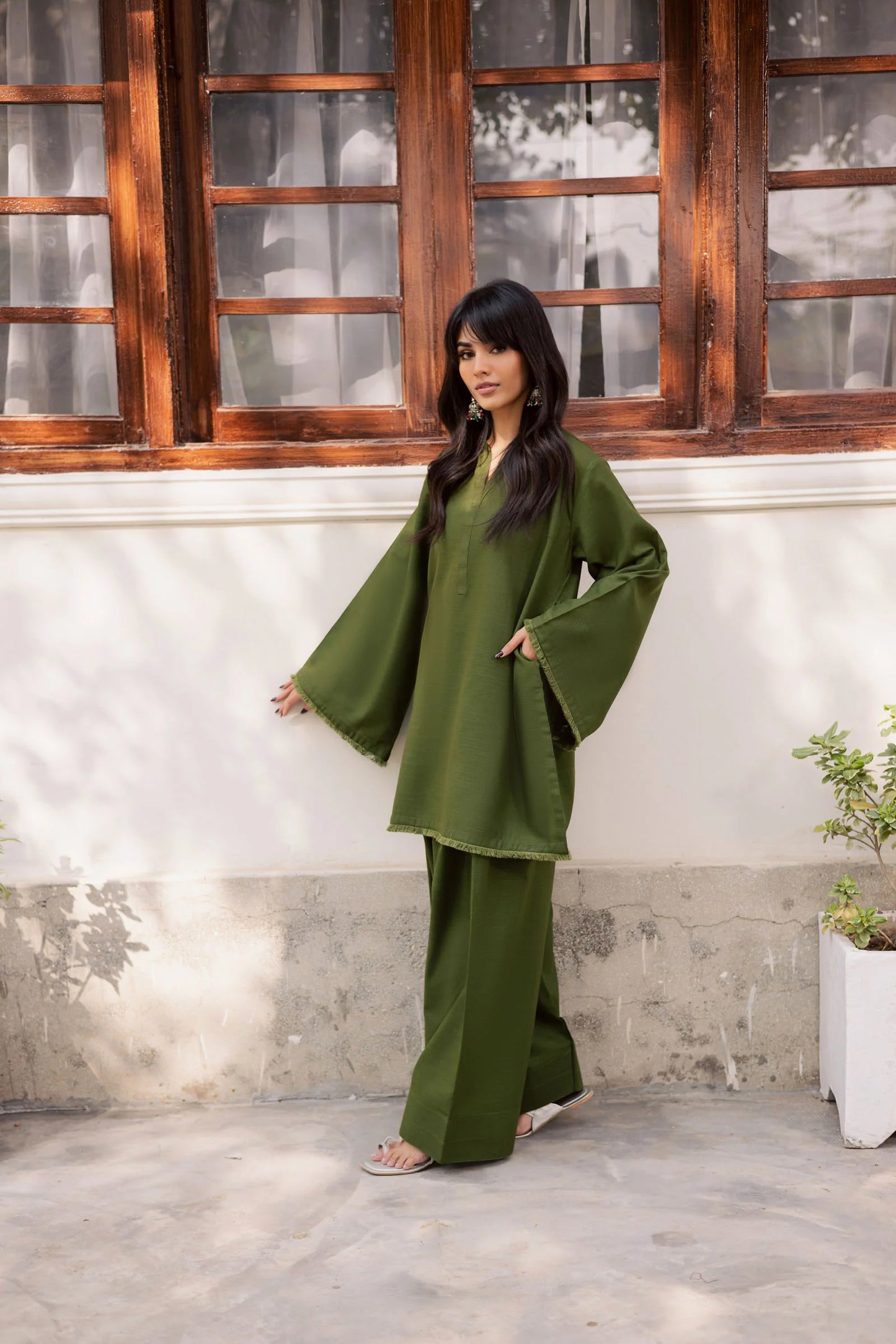 2 PC Khaddar Solid FSK 03 – Olive Green | Winter Solids | Silayi Pret