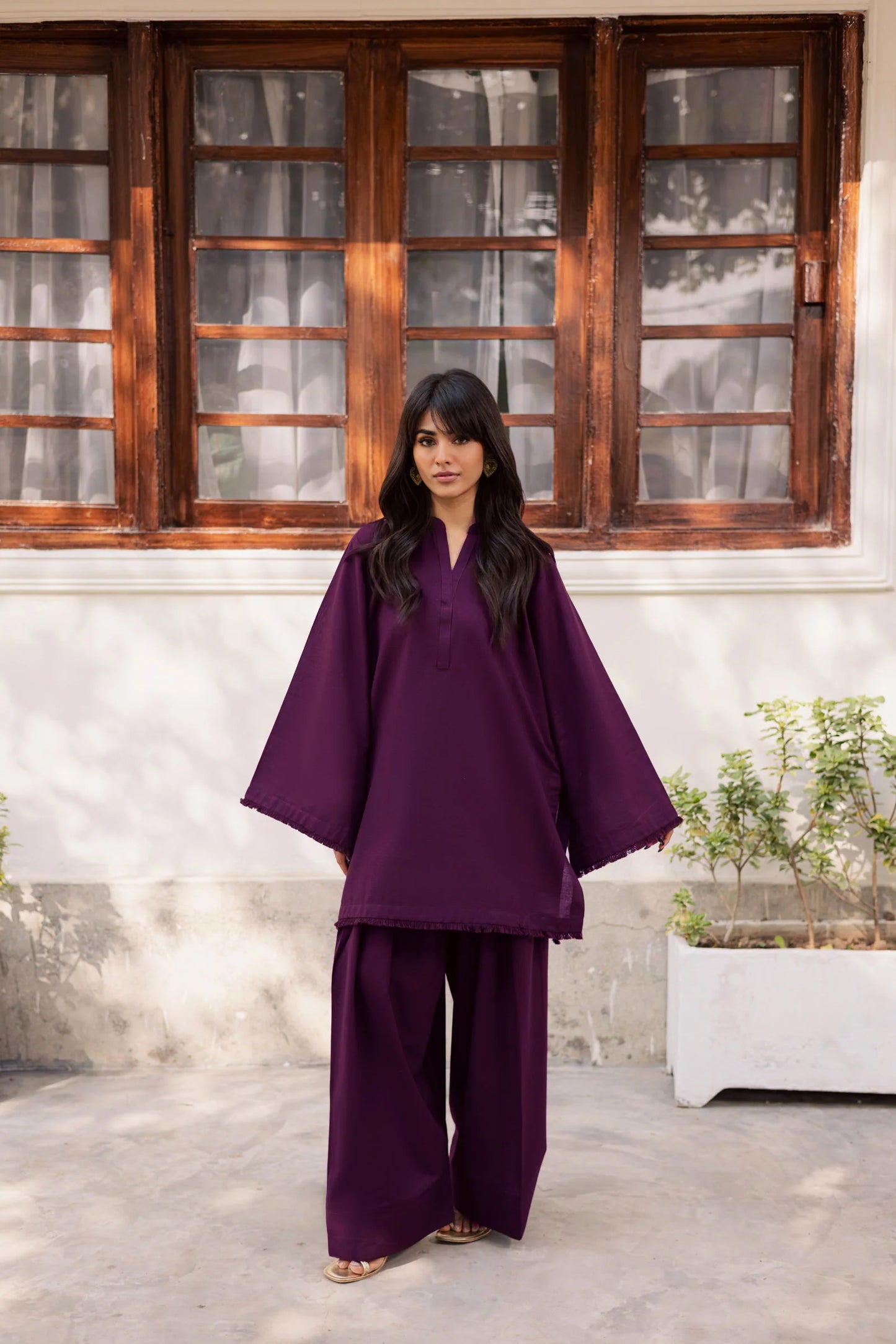 2 PC Khaddar Solid FSK 03 – Dark Plum | Winter Solids | Silayi Pret
