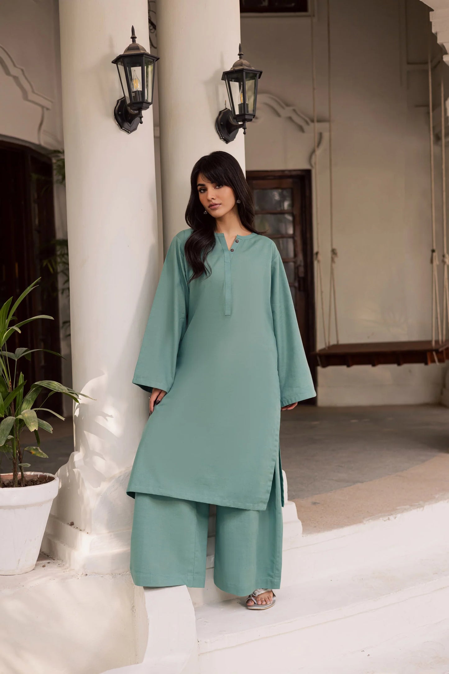 2 PC Khaddar Solid PSK 01 - Sea Green | Winter Solids | Silayi Pret