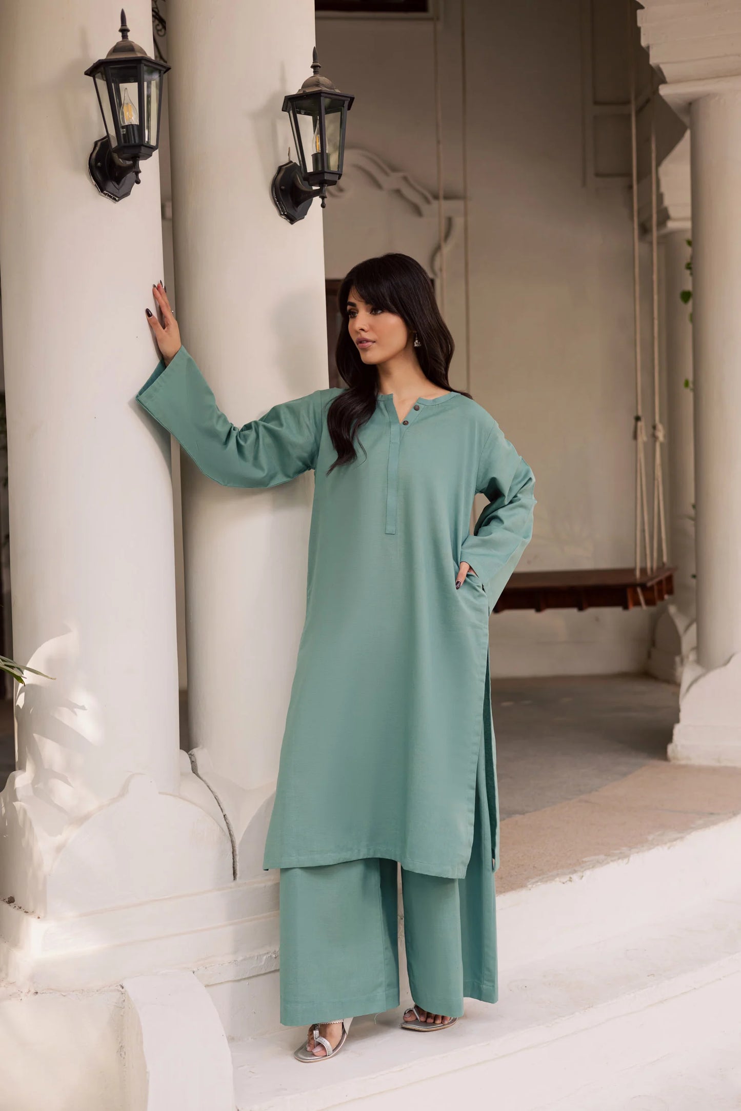 2 PC Khaddar Solid PSK 01 - Sea Green | Winter Solids | Silayi Pret