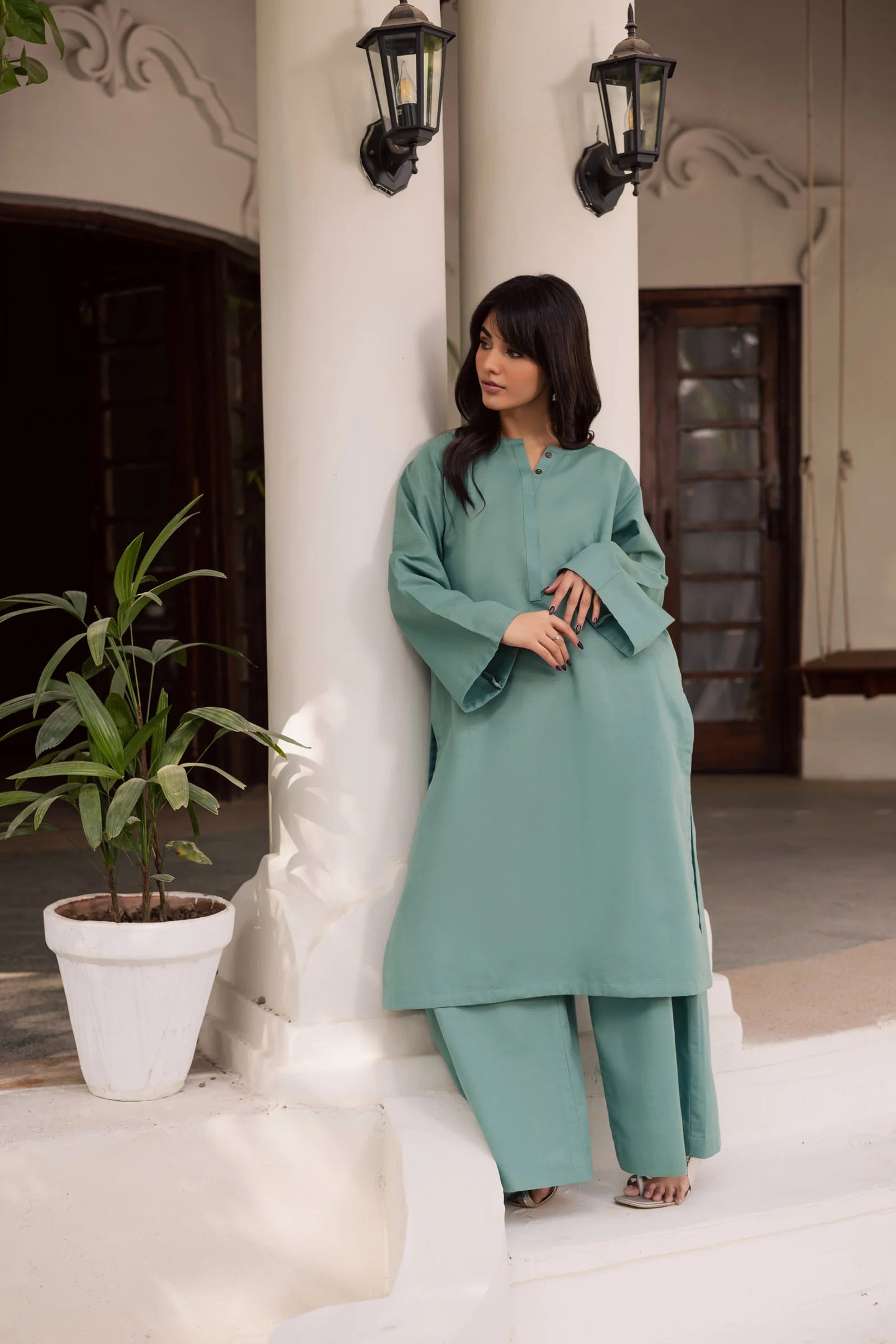 2 PC Khaddar Solid PSK 01 - Sea Green | Winter Solids | Silayi Pret