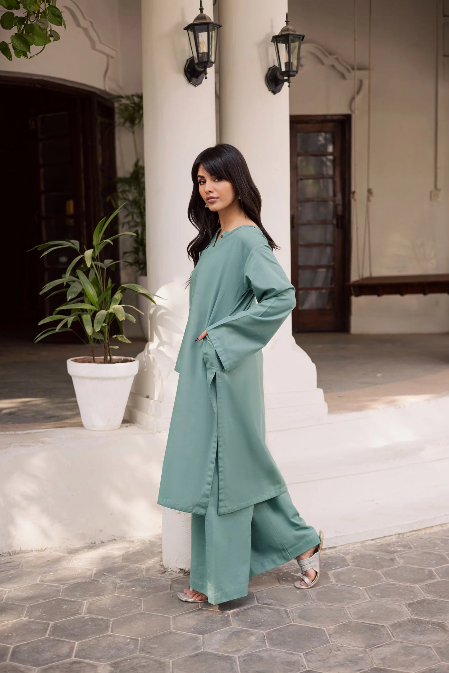 2 PC Khaddar Solid PSK 01 - Sea Green | Winter Solids | Silayi Pret