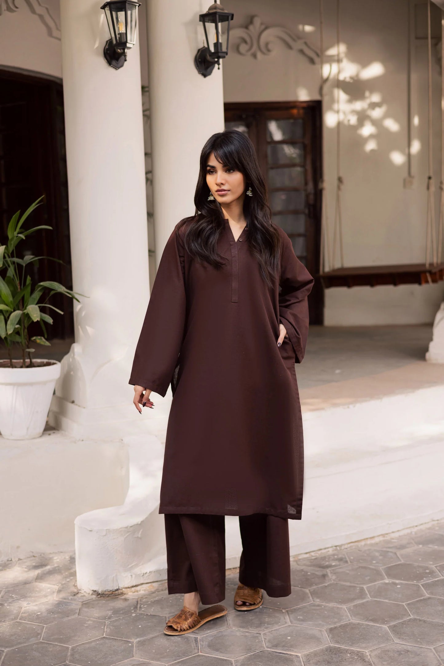 2 PC Khaddar Solid PSK 01 - Dark Brown | Winter Solids | Silayi Pret