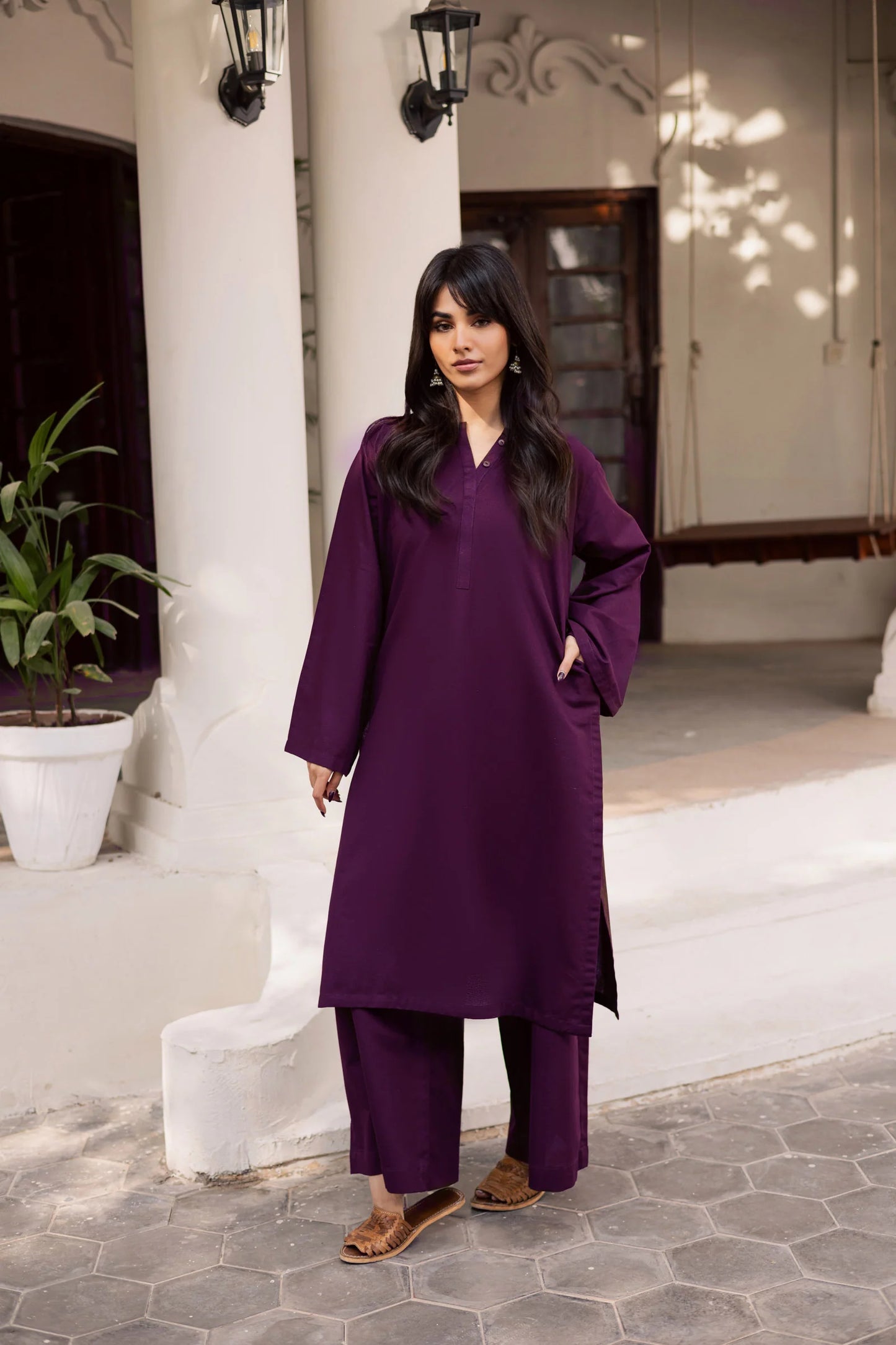 2 PC Khaddar Solid PSK 01 - Dark Plum | Winter Solids | Silayi Pret