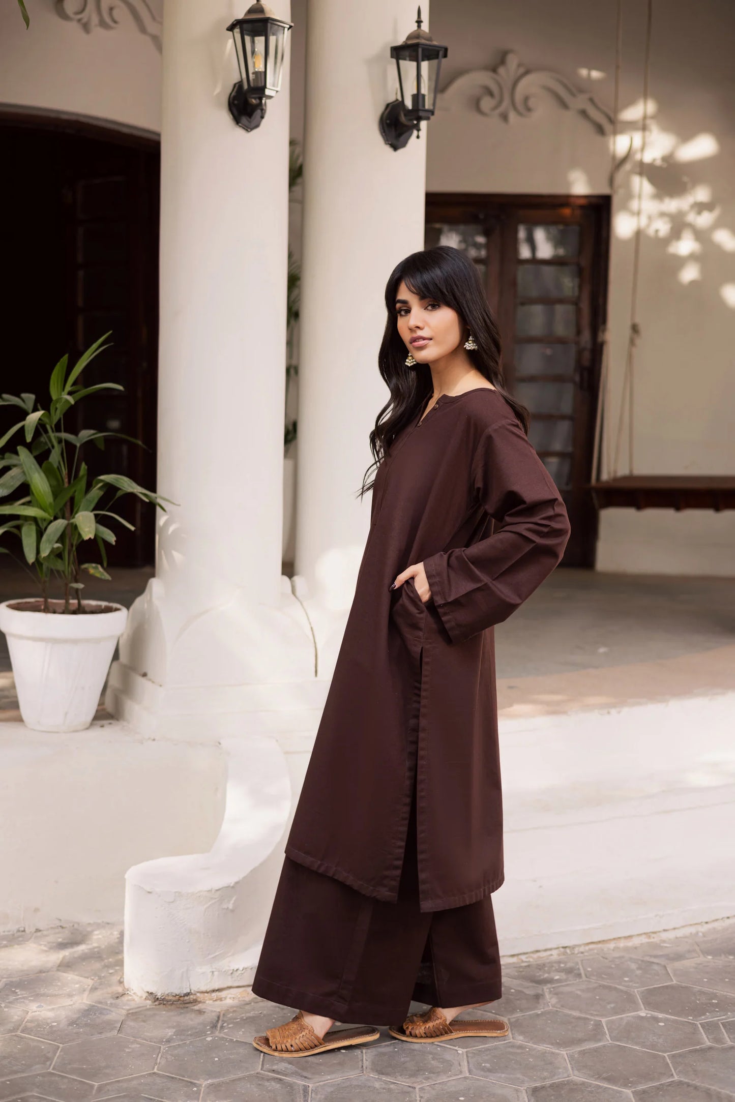 2 PC Khaddar Solid PSK 01 - Dark Brown | Winter Solids | Silayi Pret