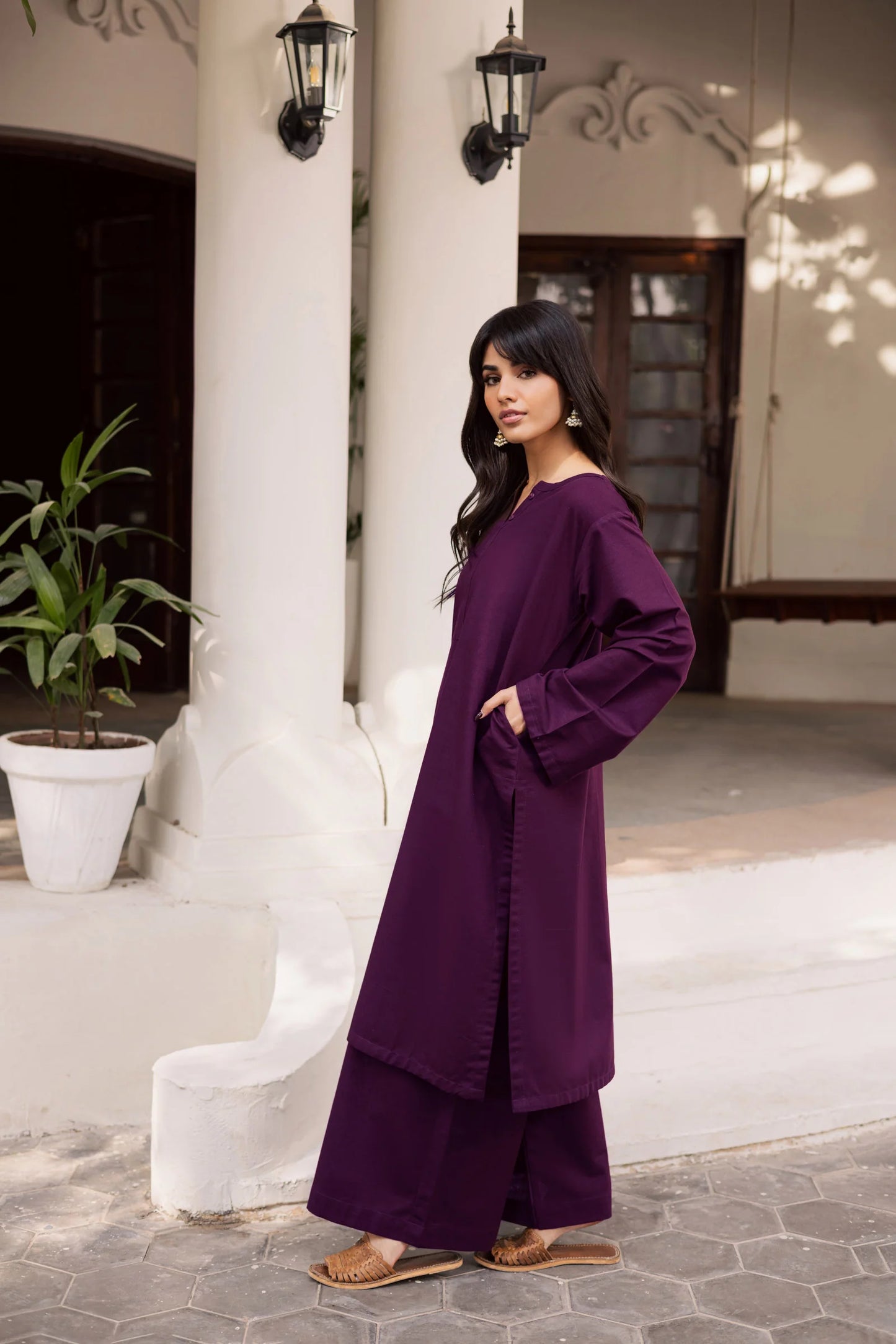 2 PC Khaddar Solid PSK 01 - Dark Plum | Winter Solids | Silayi Pret