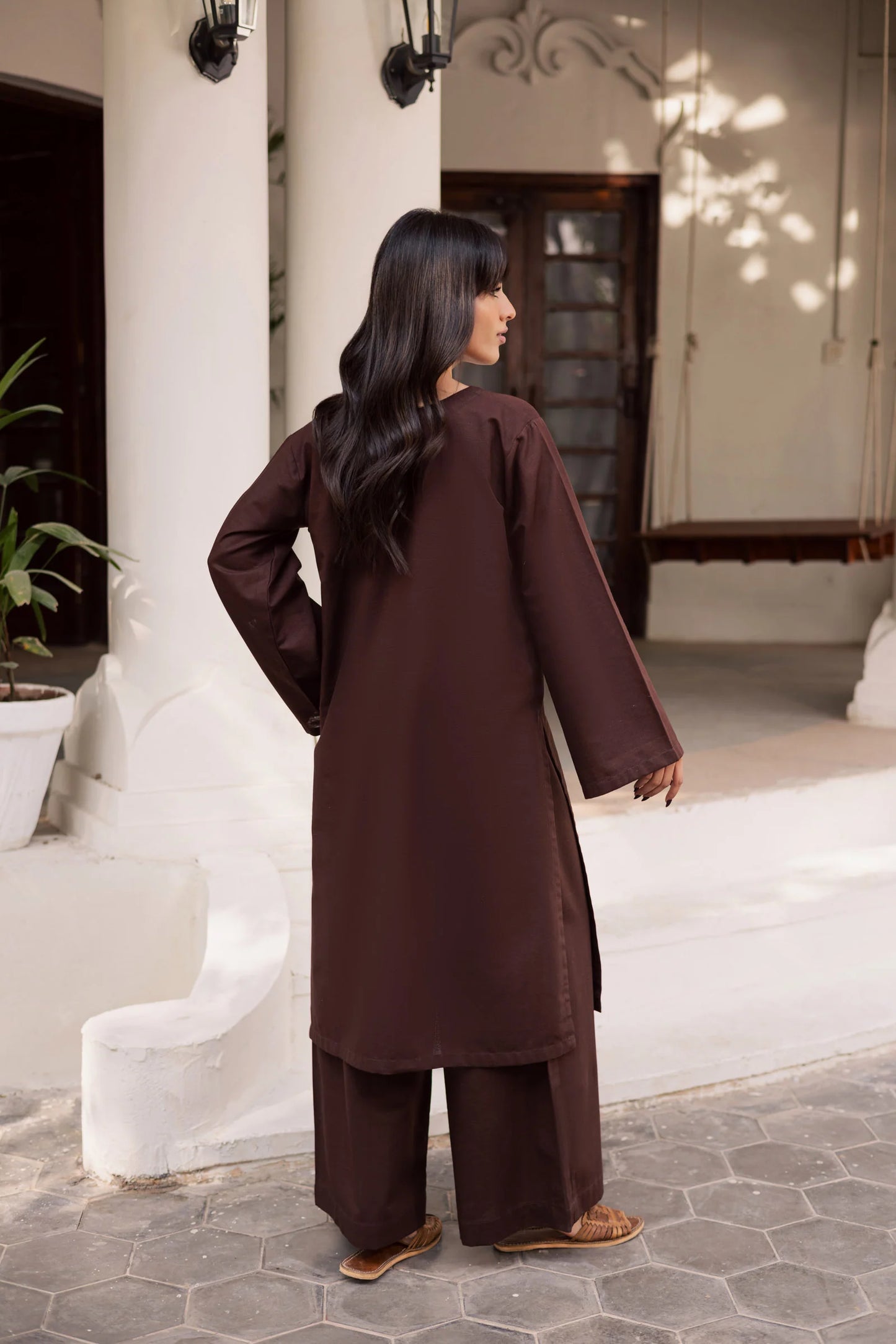 2 PC Khaddar Solid PSK 01 - Dark Brown | Winter Solids | Silayi Pret
