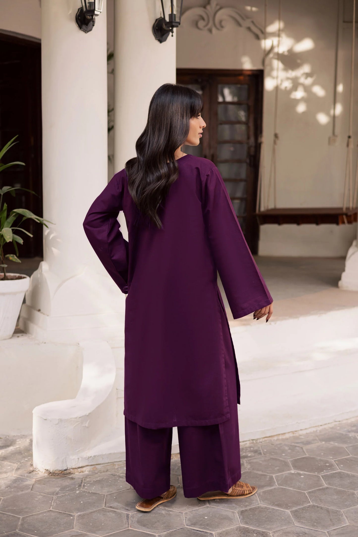 2 PC Khaddar Solid PSK 01 - Dark Plum | Winter Solids | Silayi Pret