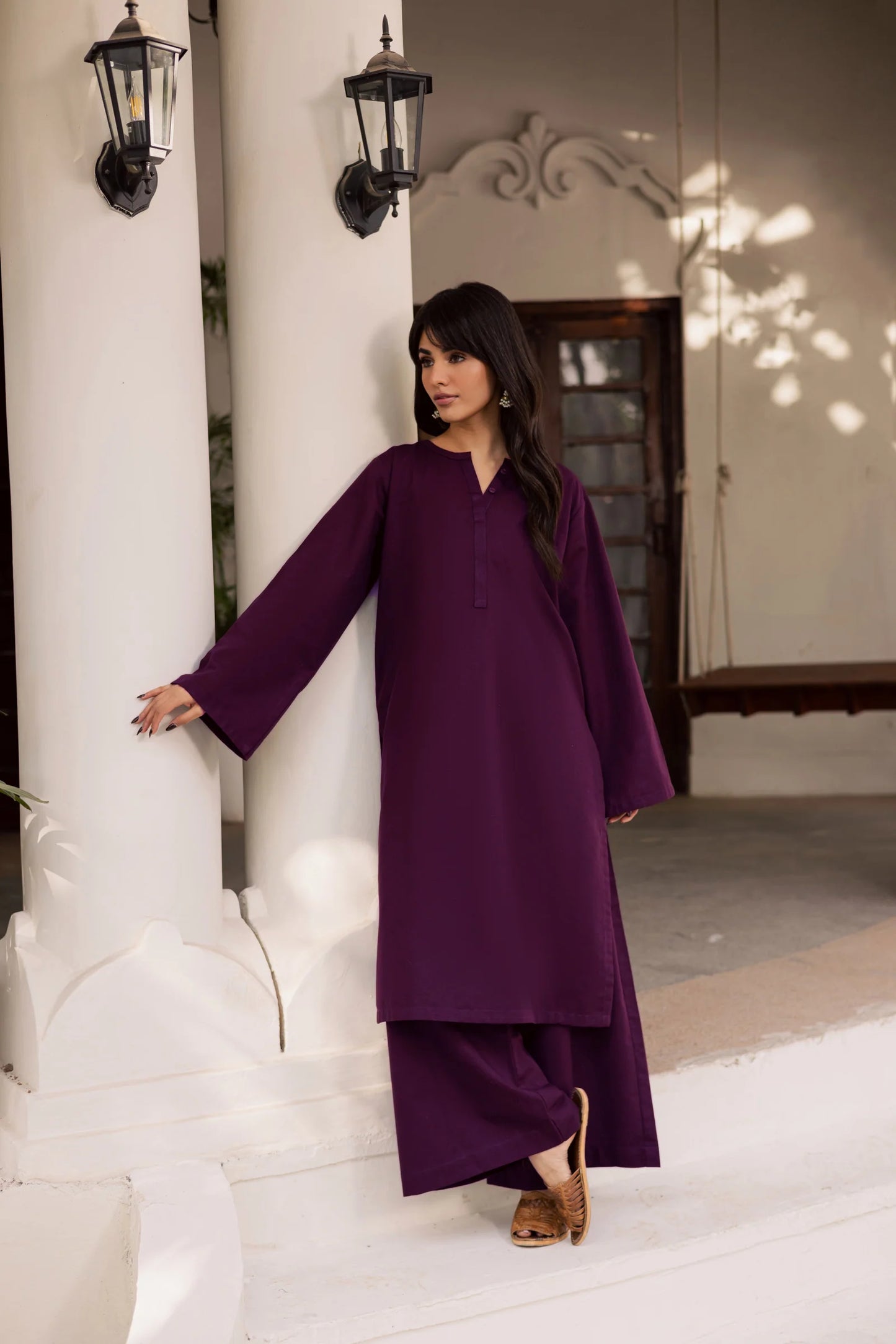 2 PC Khaddar Solid PSK 01 - Dark Plum | Winter Solids | Silayi Pret