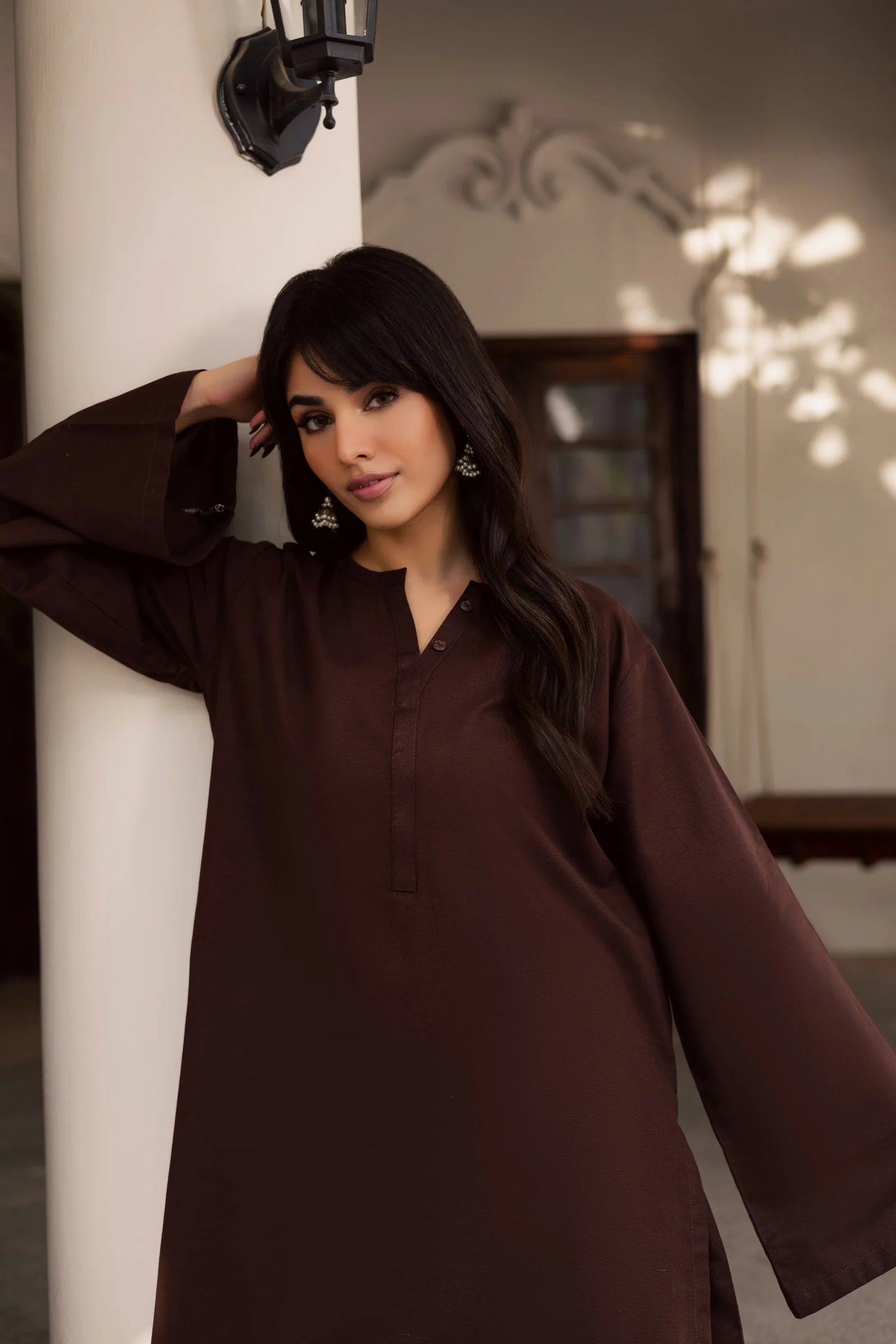 2 PC Khaddar Solid PSK 01 - Dark Brown | Winter Solids | Silayi Pret