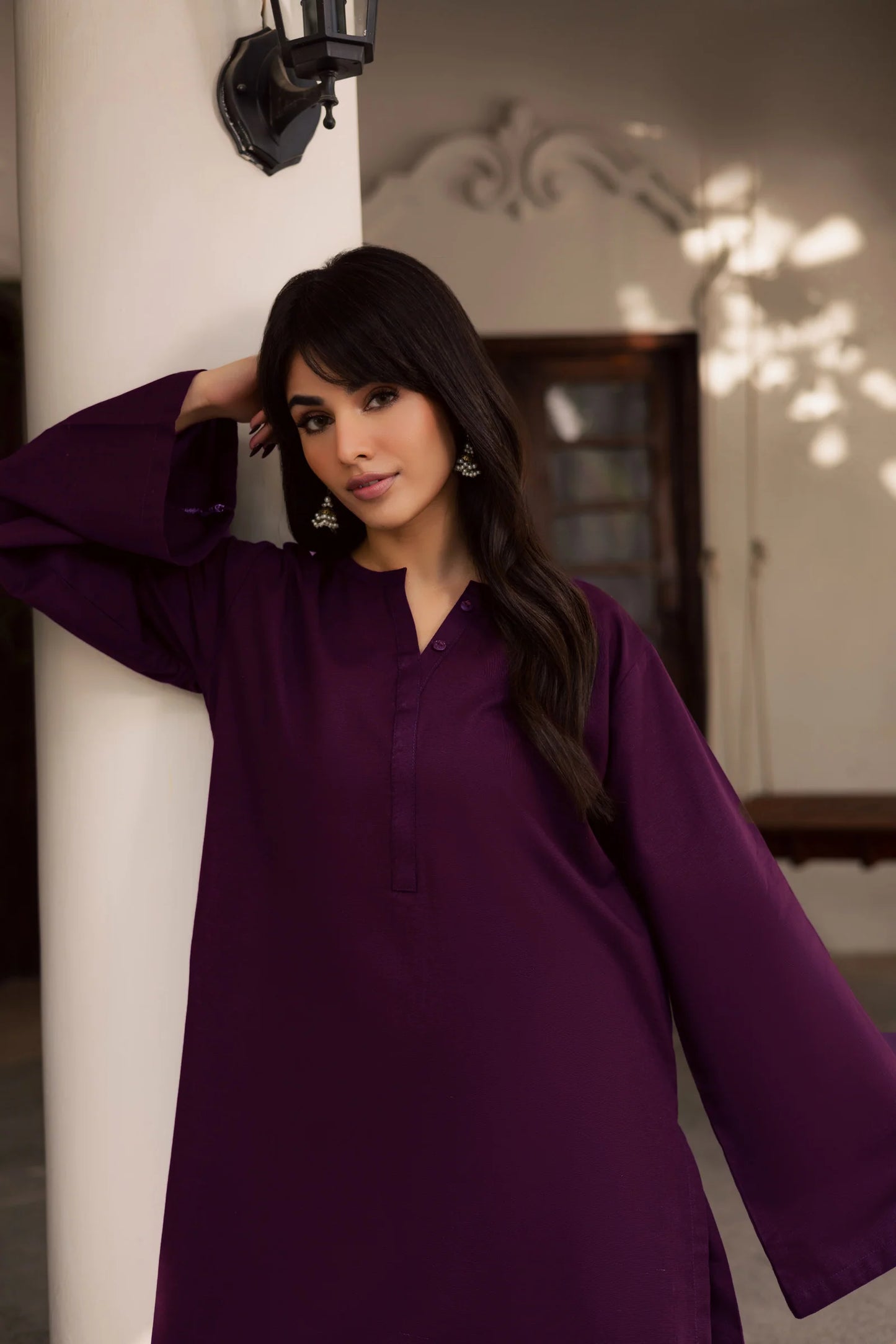 2 PC Khaddar Solid PSK 01 - Dark Plum | Winter Solids | Silayi Pret