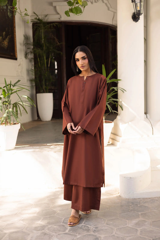 2 PC Khaddar Solid PSK 01 - Chocolate Brown | Winter Solids | Silayi Pret