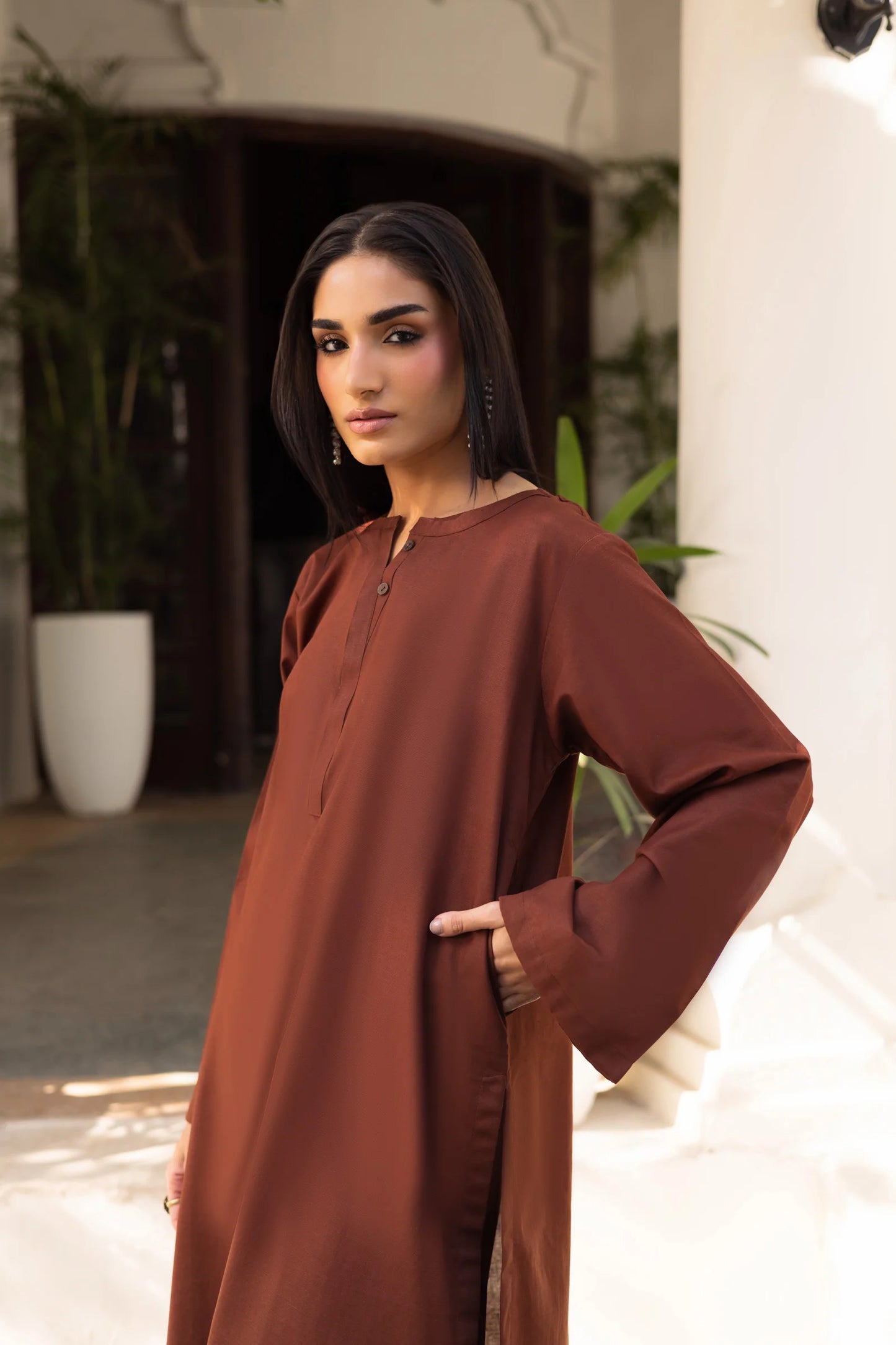2 PC Khaddar Solid PSK 01 - Chocolate Brown | Winter Solids | Silayi Pret