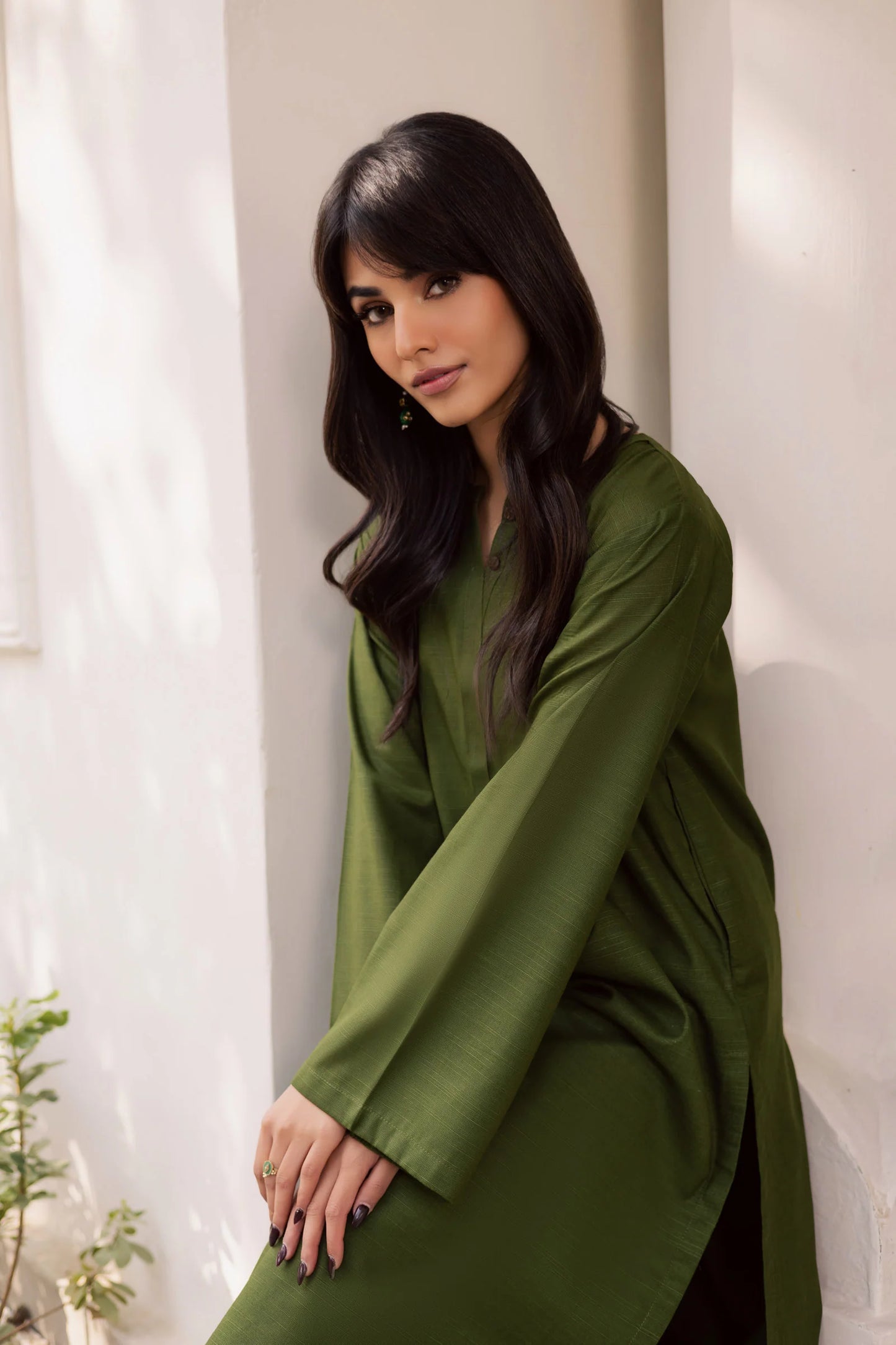 2 PC Khaddar Solid PSK 01 - Olive Green | Winter Solids | Silayi Pret