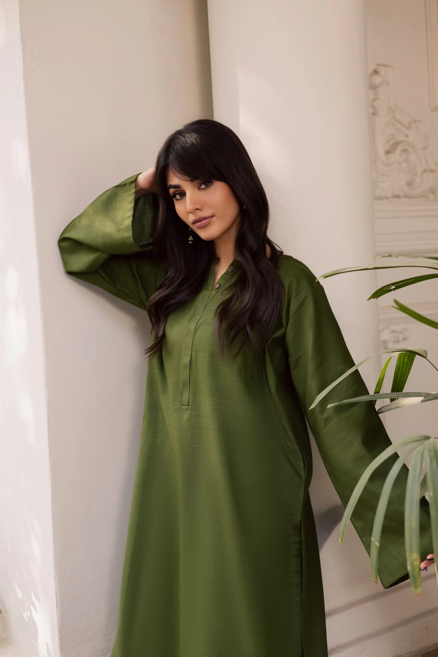 2 PC Khaddar Solid PSK 01 - Olive Green | Winter Solids | Silayi Pret