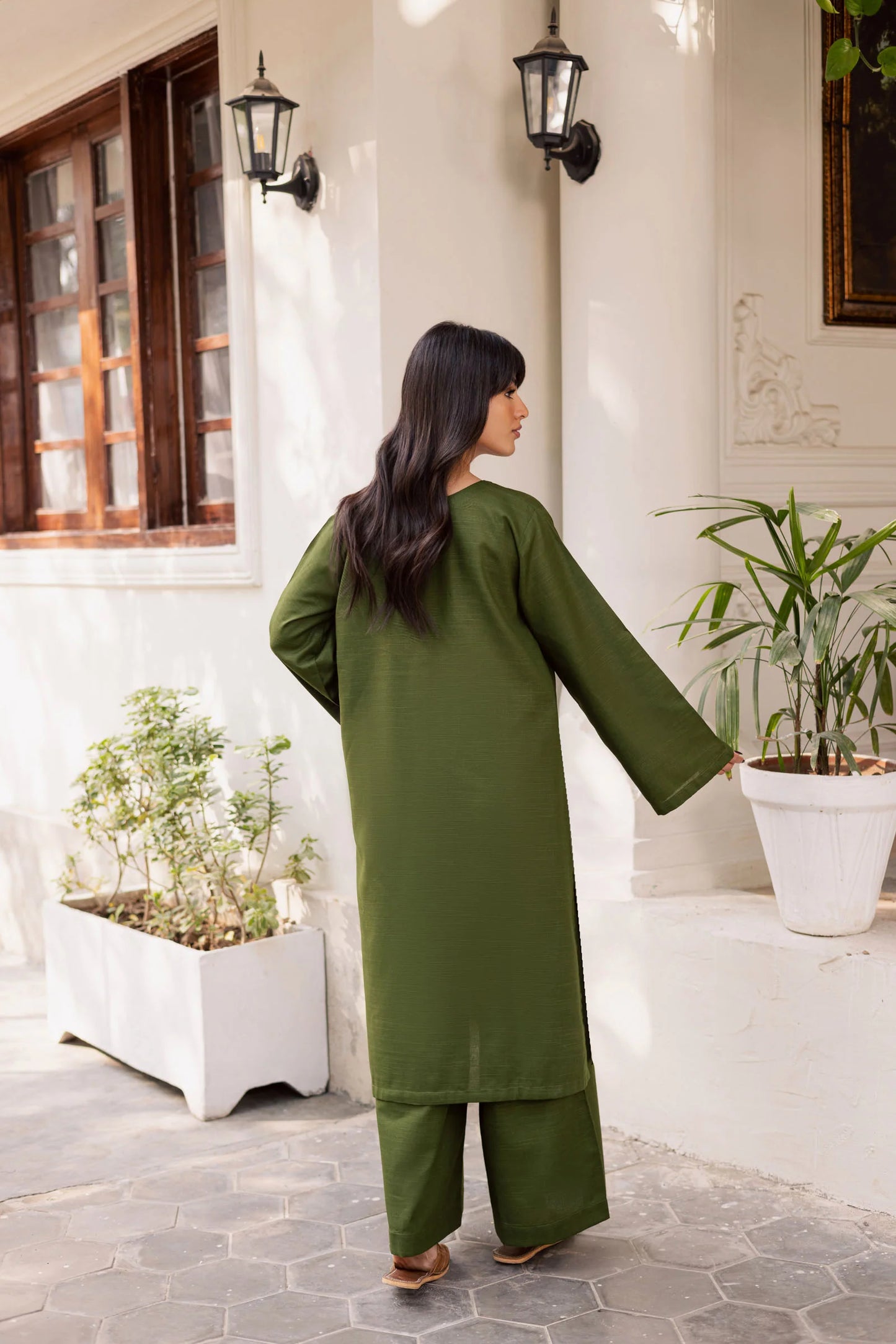 2 PC Khaddar Solid PSK 01 - Olive Green | Winter Solids | Silayi Pret