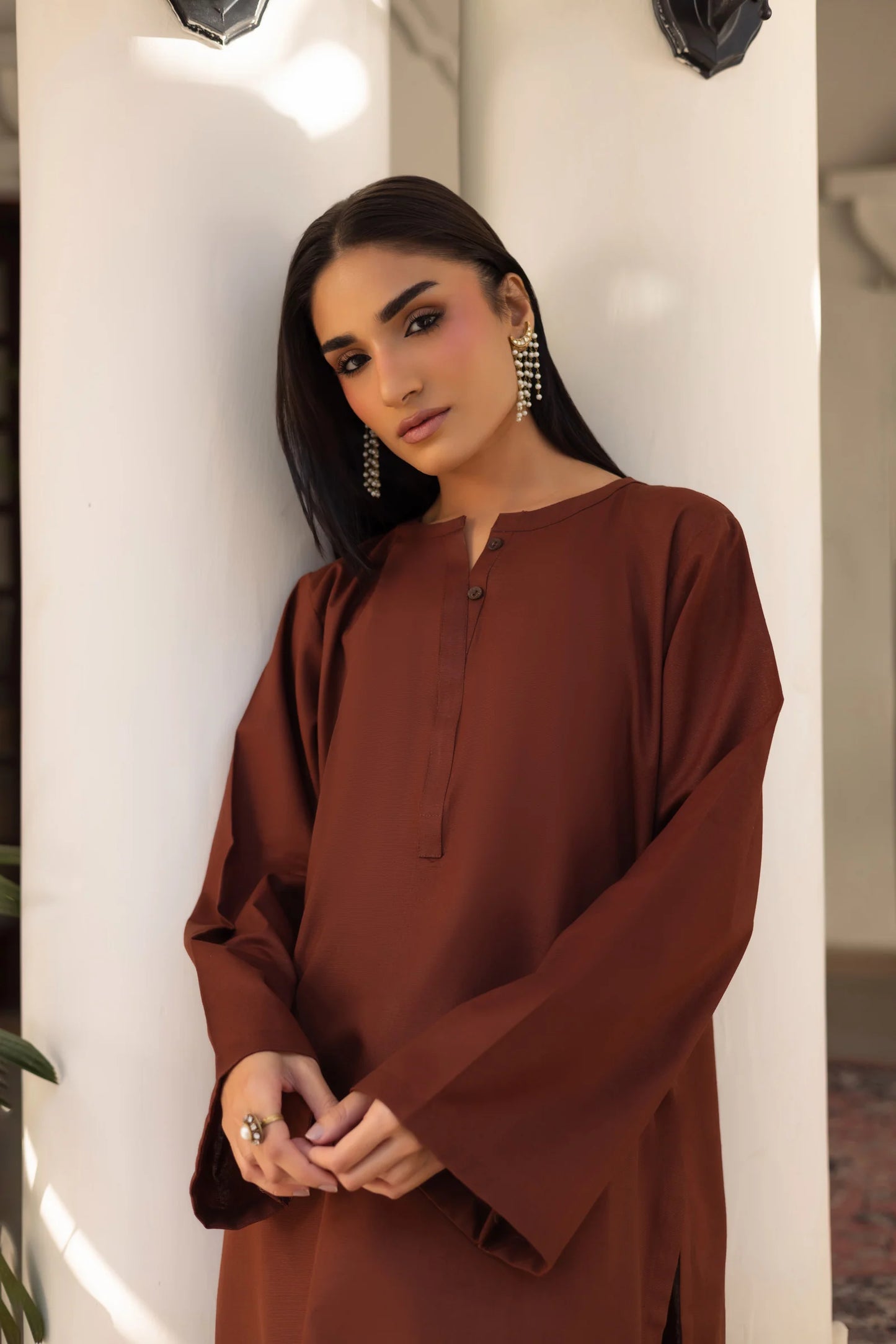 2 PC Khaddar Solid PSK 01 - Chocolate Brown | Winter Solids | Silayi Pret