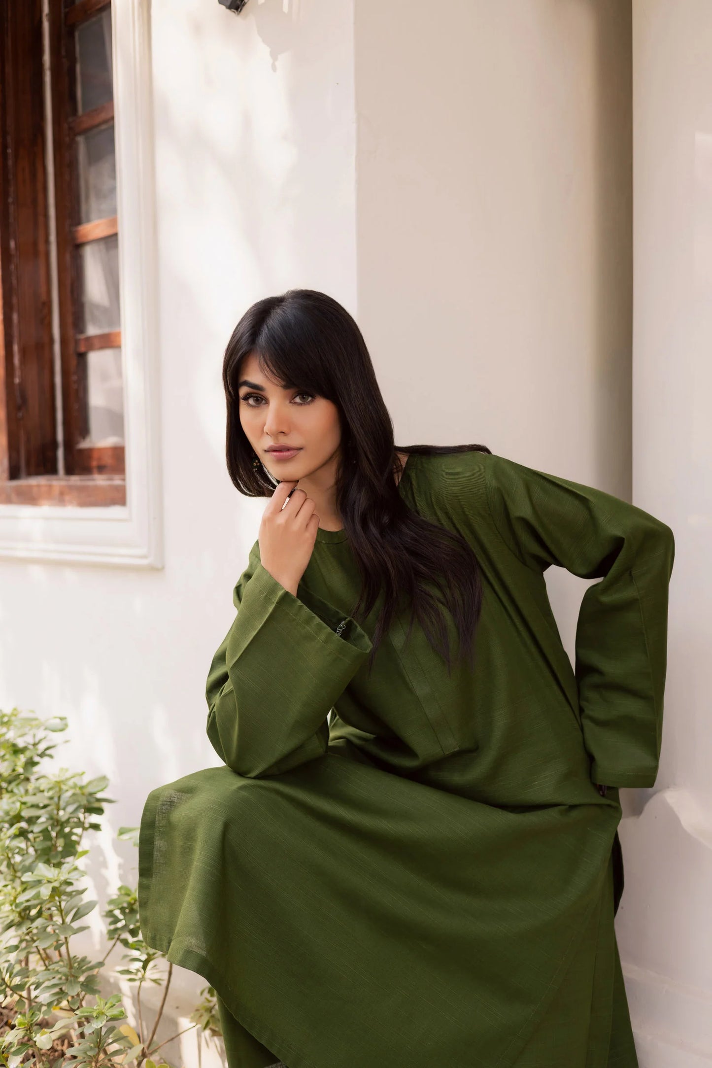 2 PC Khaddar Solid PSK 01 - Olive Green | Winter Solids | Silayi Pret