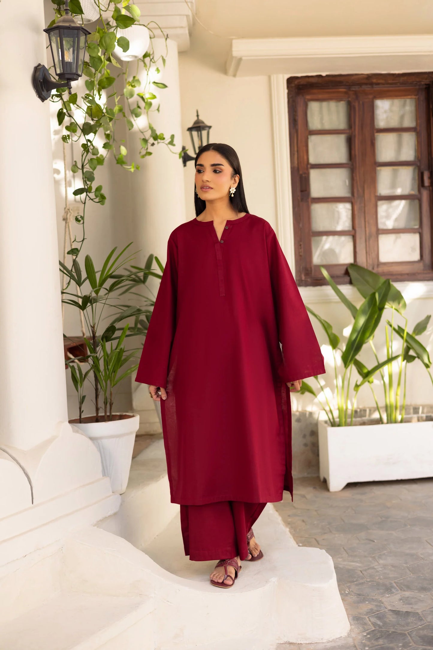 2 PC Khaddar Solid PSK 01 - Maroon | Winter Solids | Silayi Pret