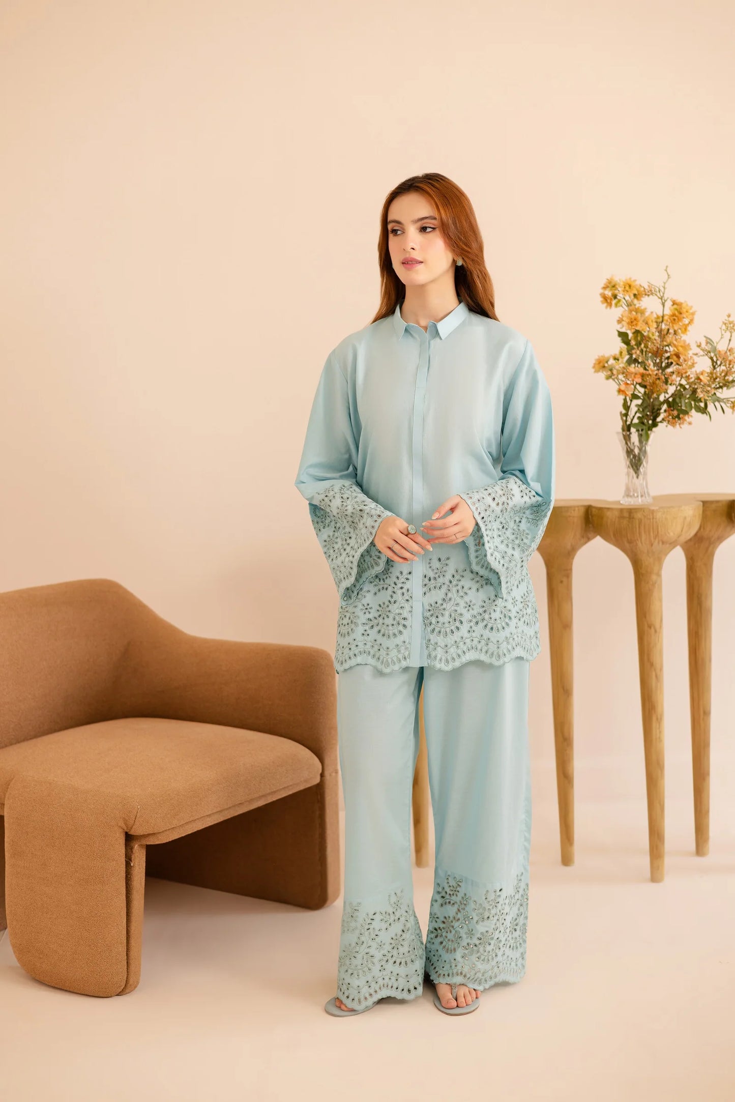 Winter Schiffli Embroidered Co-Ord - 1162-S.BLU | Winter Edit | Silayi Pret