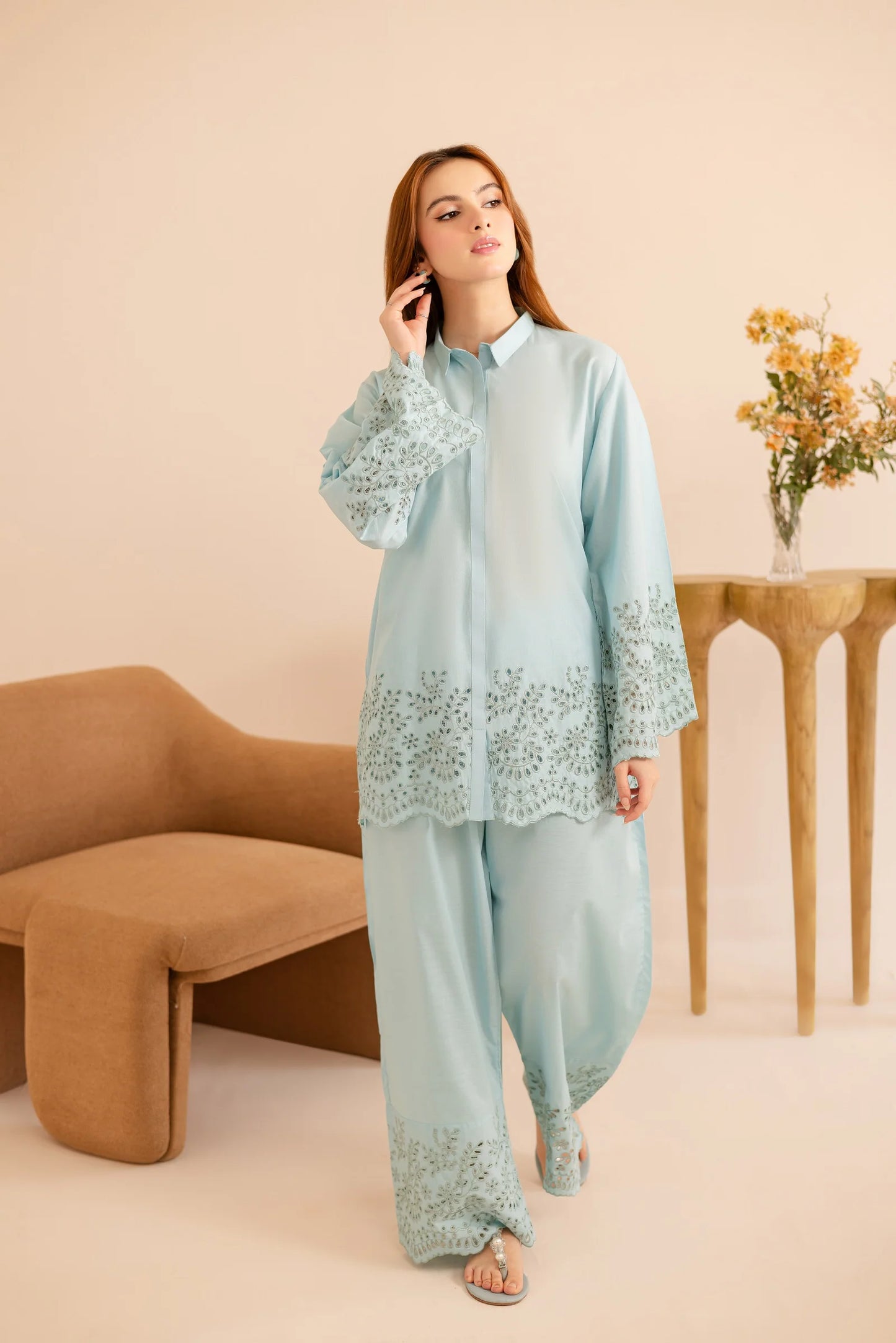 Winter Schiffli Embroidered Co-Ord - 1162-S.BLU | Winter Edit | Silayi Pret