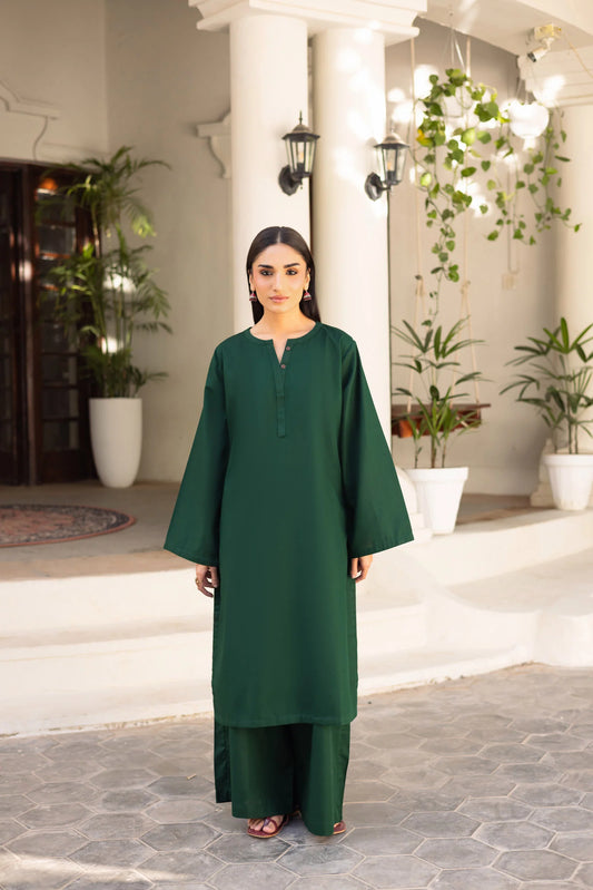 2 PC Khaddar Solid PSK 01 - Bottle Green | Winter Edit | Silayi Pret