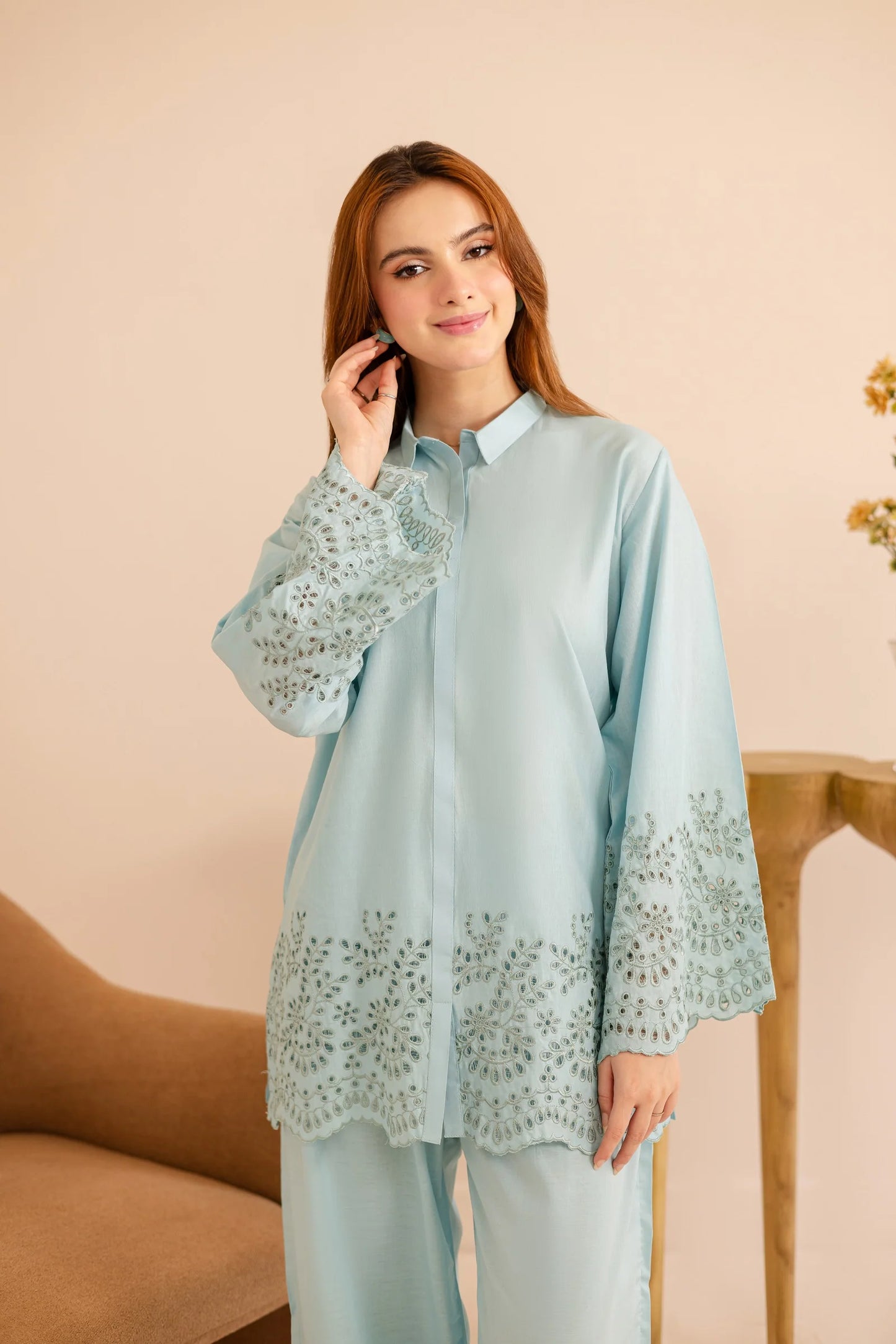 Winter Schiffli Embroidered Co-Ord - 1162-S.BLU | Winter Edit | Silayi Pret