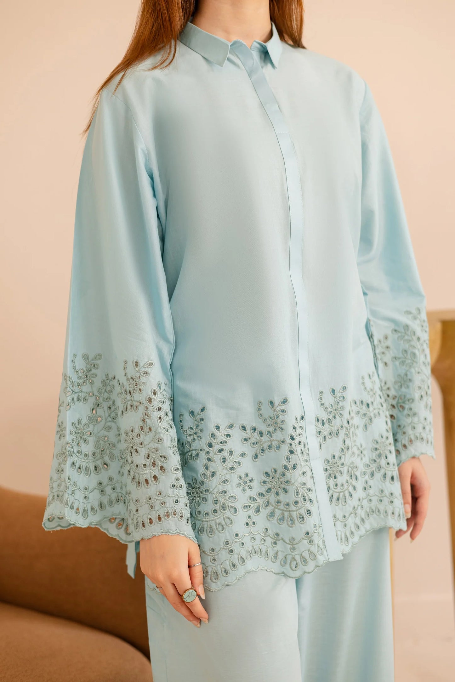 Winter Schiffli Embroidered Co-Ord - 1162-S.BLU | Winter Edit | Silayi Pret