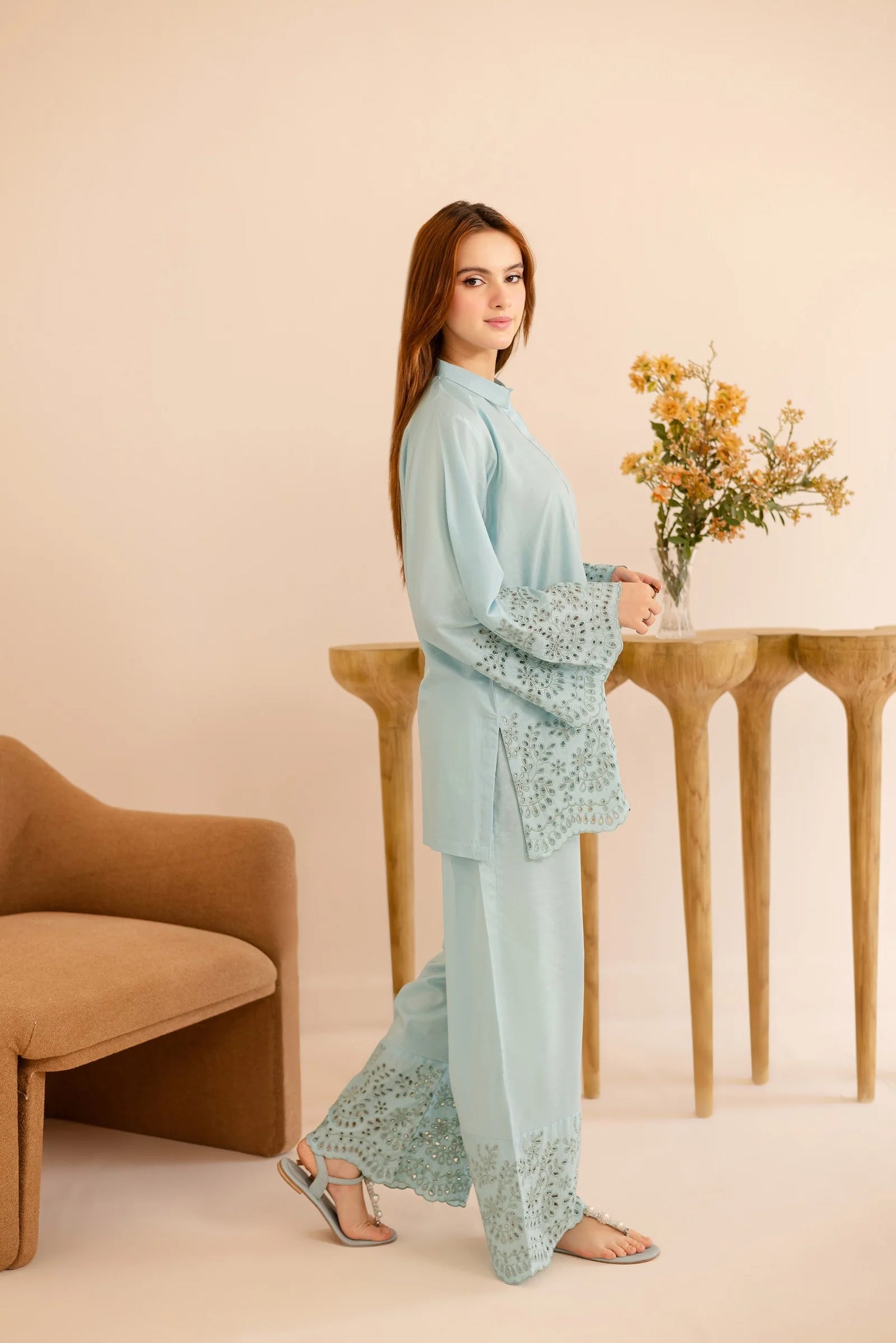 Winter Schiffli Embroidered Co-Ord - 1162-S.BLU | Winter Edit | Silayi Pret
